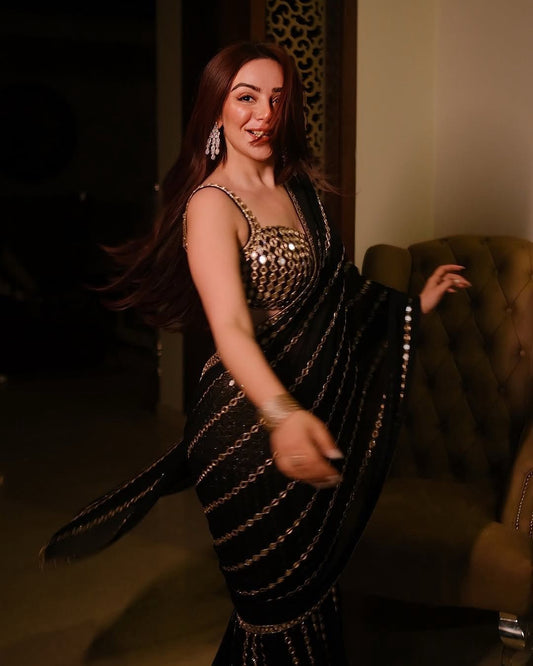 Wedding Wear Pure Georgette Ready To Wear Lehenga Saree For Women