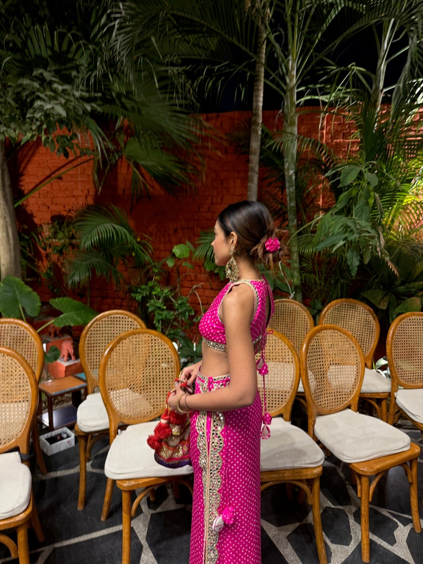 Rani Pink Bandhani Mirror Work Co-Ord Set with Dupatta | Designer Wedding Wear