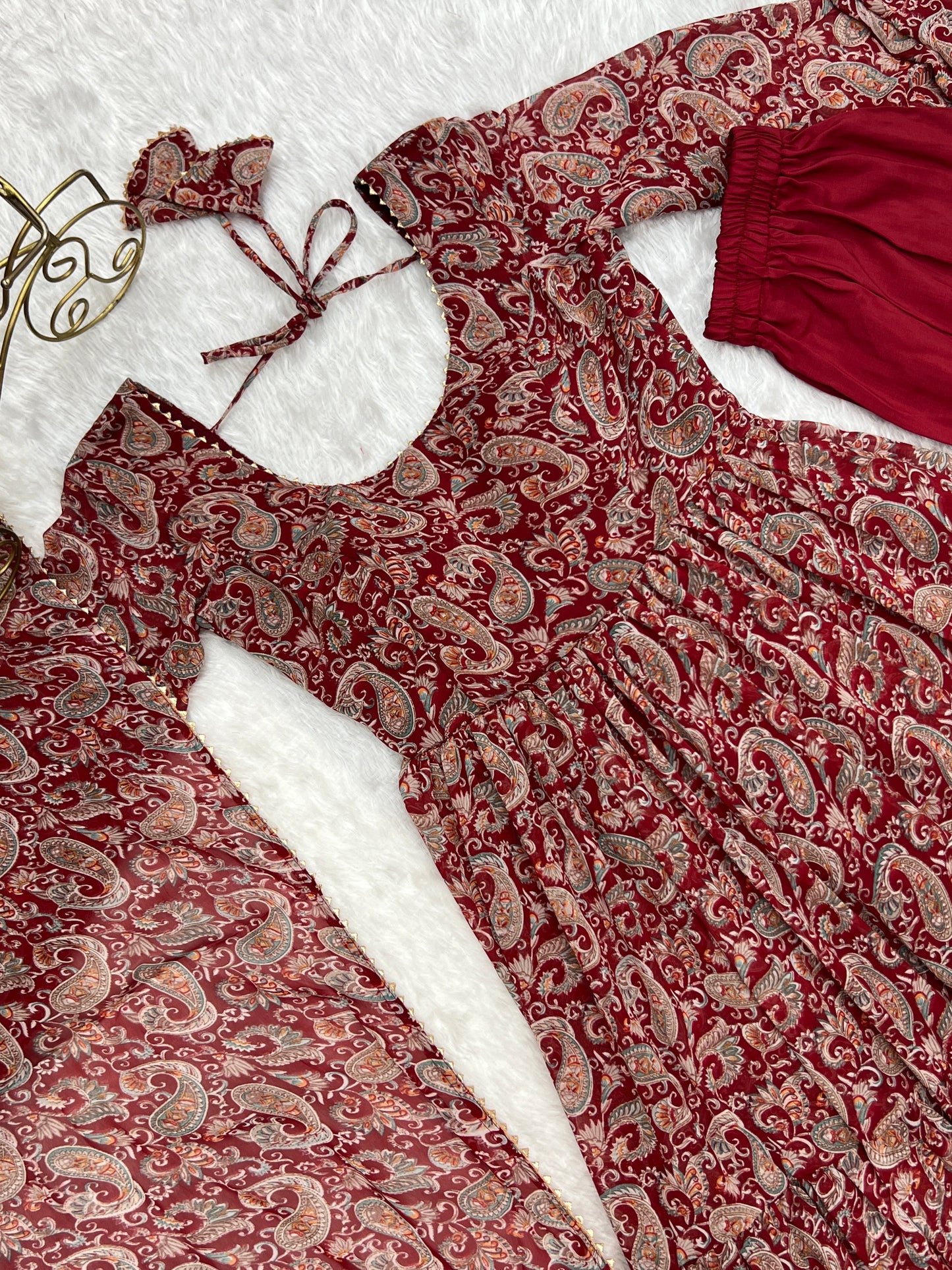 Winsome Faux Georgette Kalamkari Printed Anarkali Pant Suit - INDIAN ELEGANCE
