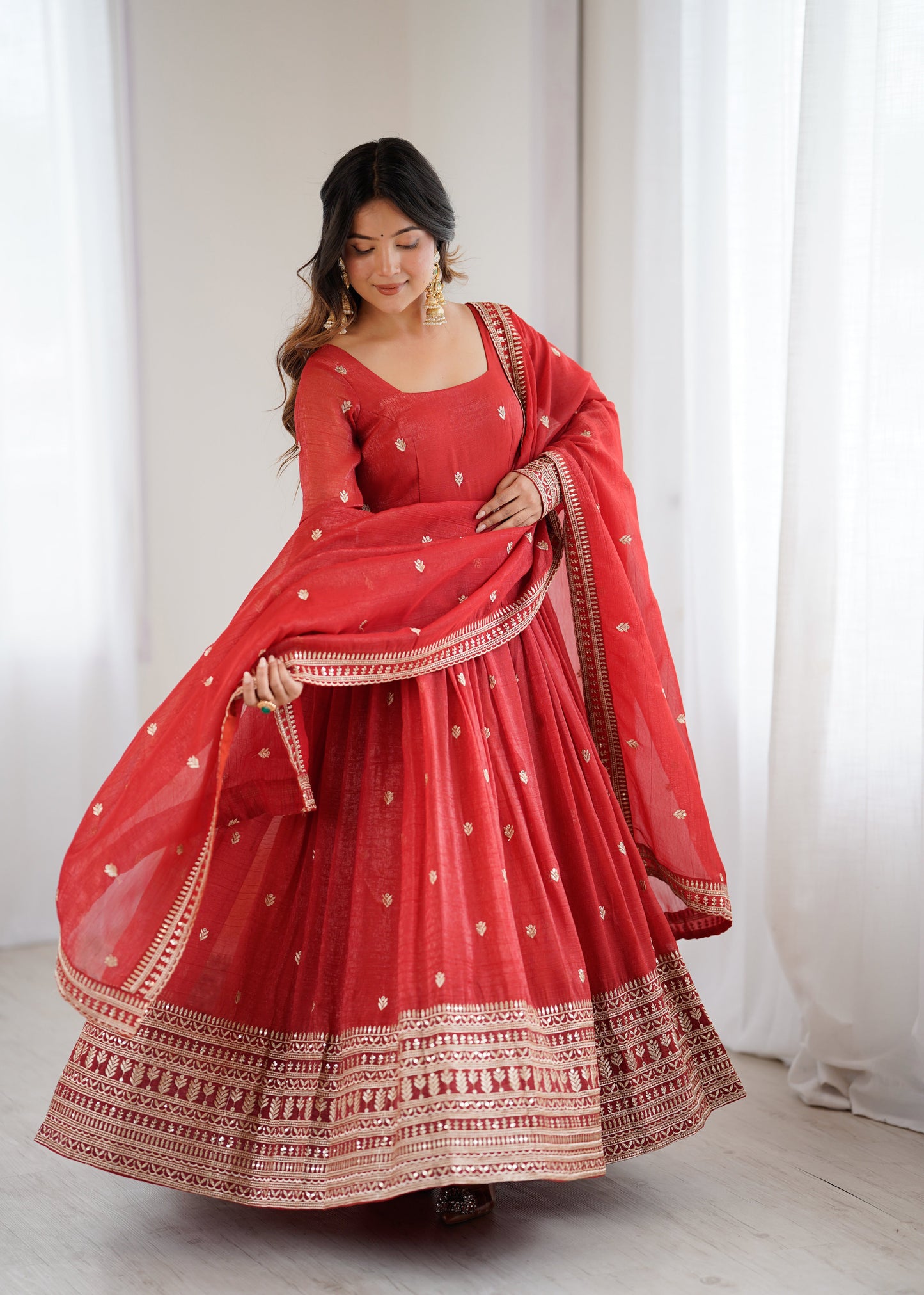 Premium Red Embroidered Anarkali Suit with Dupatta