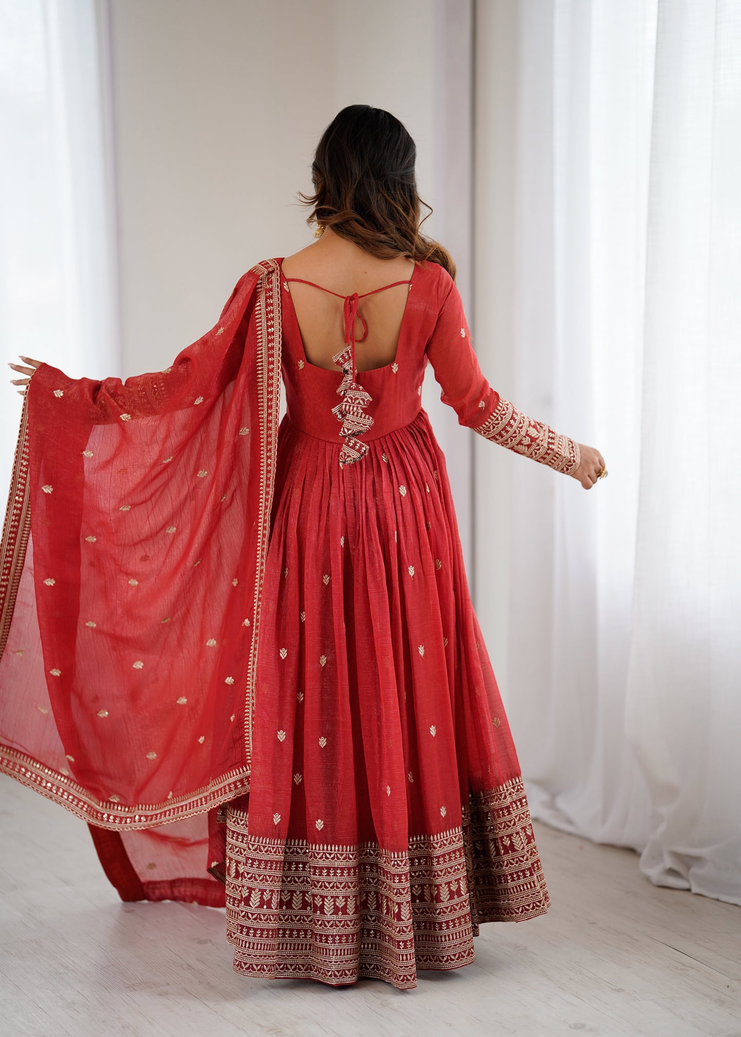 Premium Red Embroidered Anarkali Suit with Dupatta
