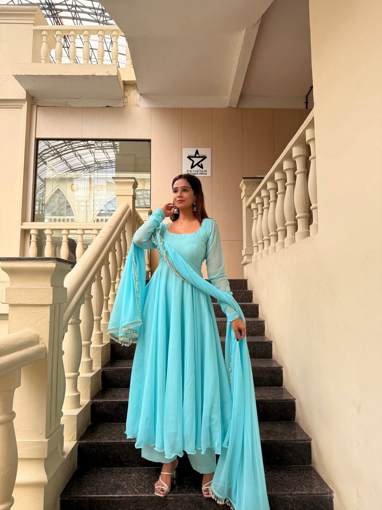 Sky Blue Georgette Anarkali Suit Set for Women | Perfect Party Wear Anarkali Suit Set