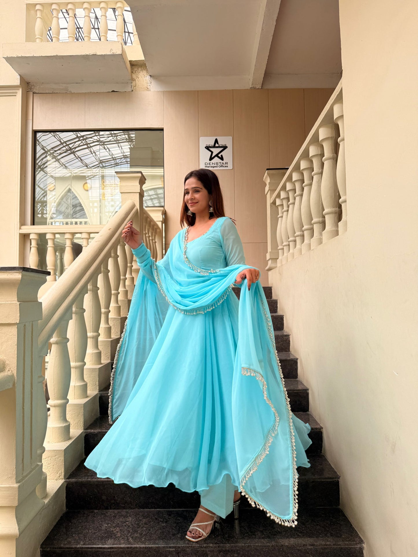 Sky Blue Georgette Anarkali Suit Set for Women | Perfect Party Wear Anarkali Suit Set