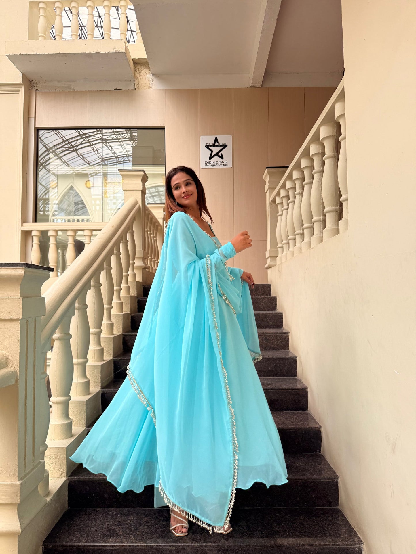 Sky Blue Georgette Anarkali Suit Set for Women | Perfect Party Wear Anarkali Suit Set