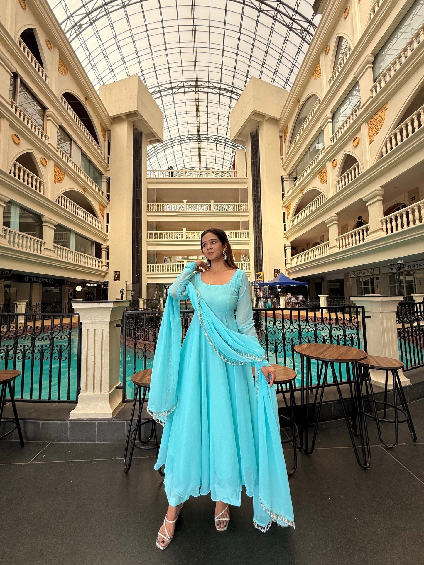 Sky Blue Georgette Anarkali Suit Set for Women | Perfect Party Wear Anarkali Suit Set