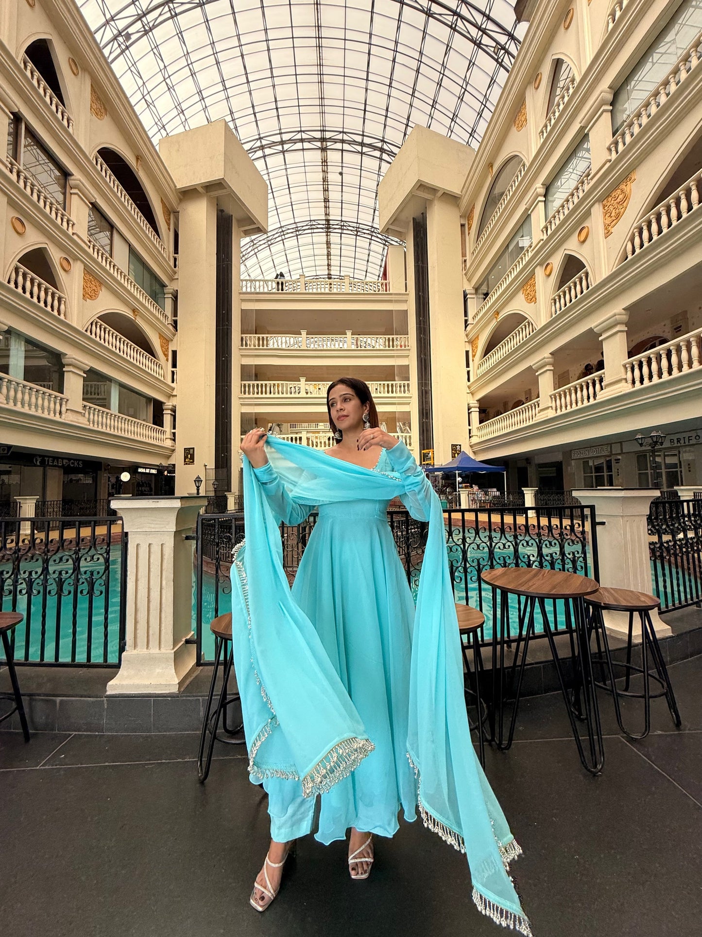 Sky Blue Georgette Anarkali Suit Set for Women | Perfect Party Wear Anarkali Suit Set