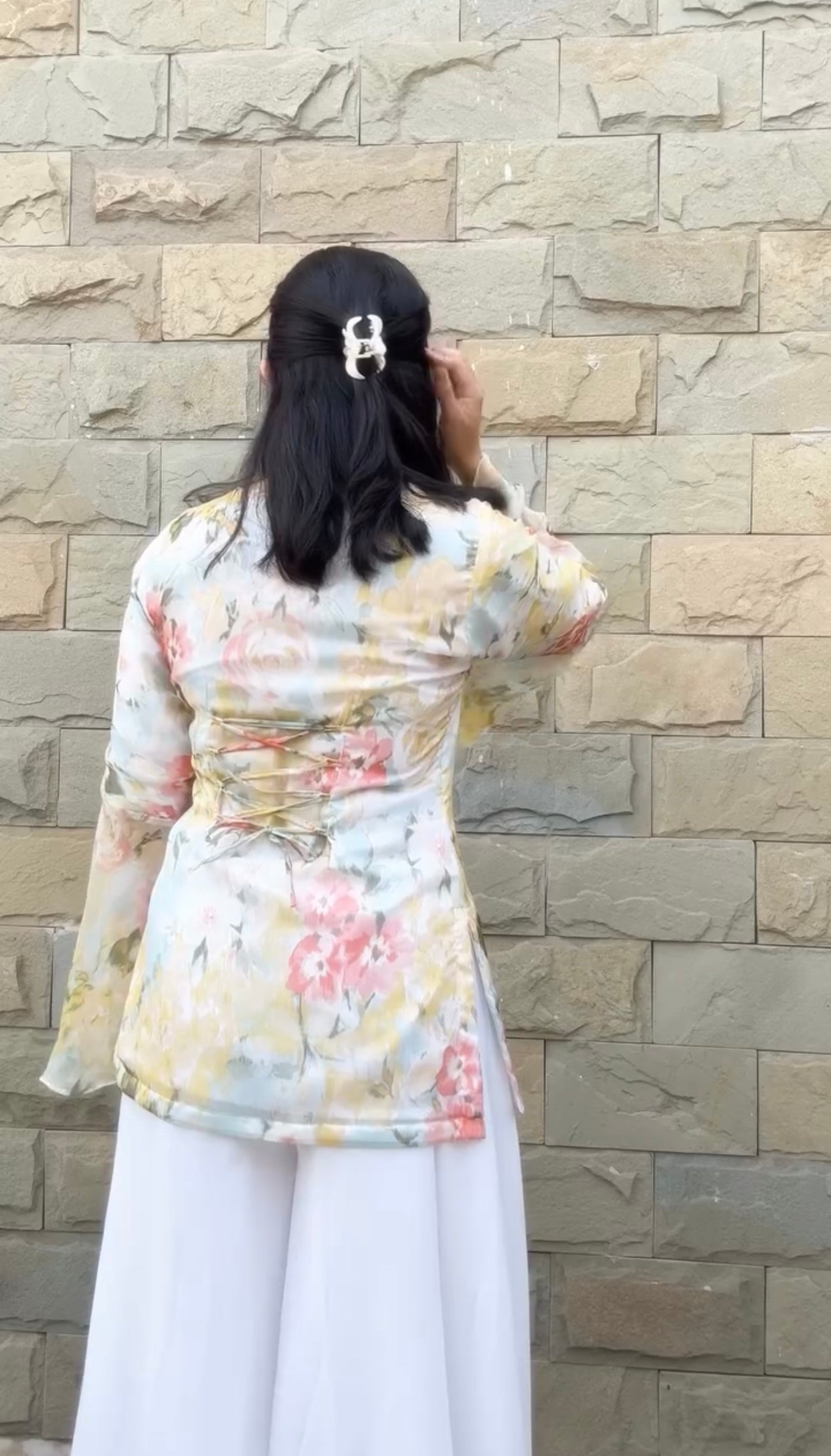 White Floral Fairy Kurti with Palazzo Set for Women | Korean Inspired Pastel Designer Outfit
