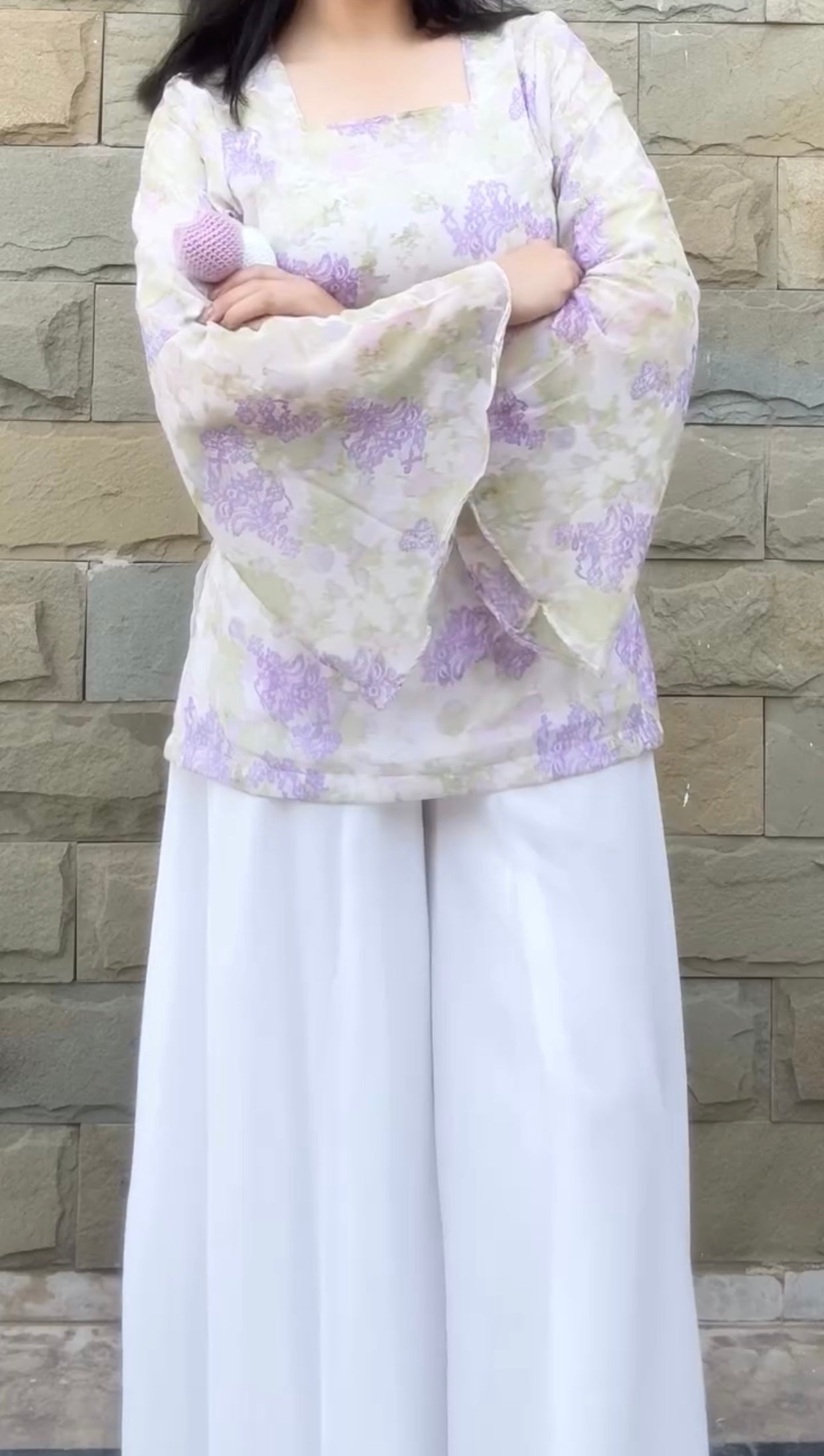 White Floral Fairy Kurti with Palazzo Set for Women | Korean Inspired Pastel Designer Outfit