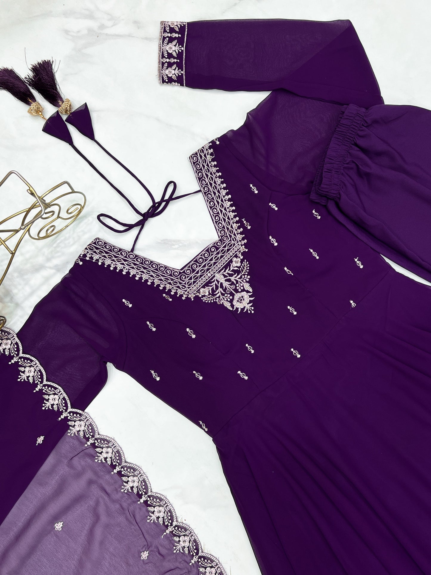 Premium Embroidered Faux Georgette Anarkali Set – Fully Stitched & Elegant