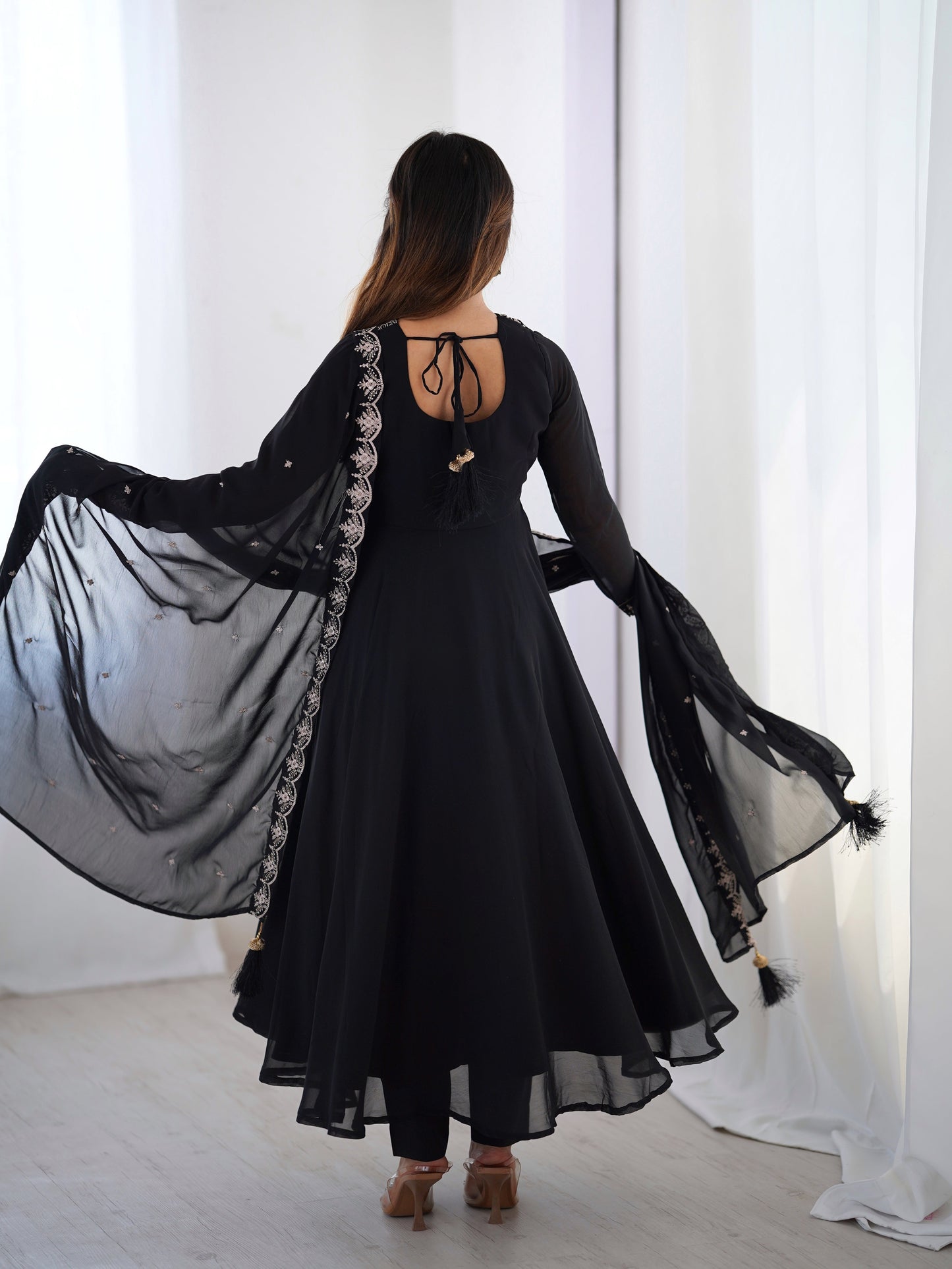 Premium Embroidered Faux Georgette Anarkali Set – Fully Stitched & Elegant