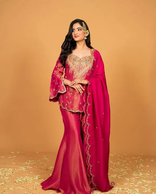 Festive Wear Simar Silk  Sharara Suit Set with Dupatta For Women