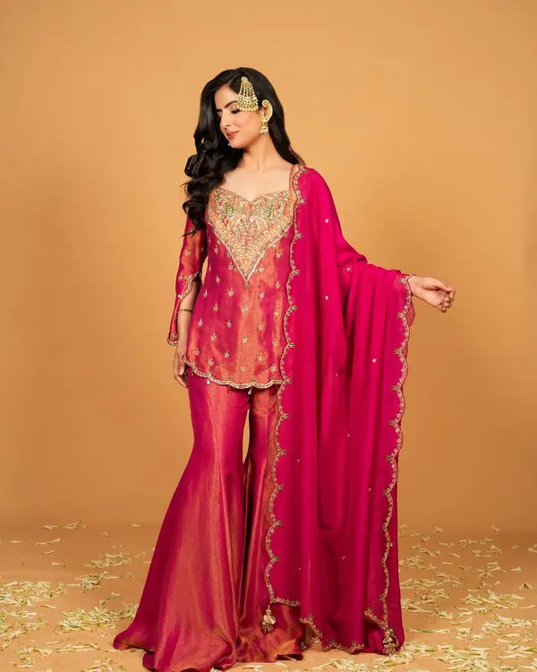Festive Wear Simar Silk  Sharara Suit Set with Dupatta For Women