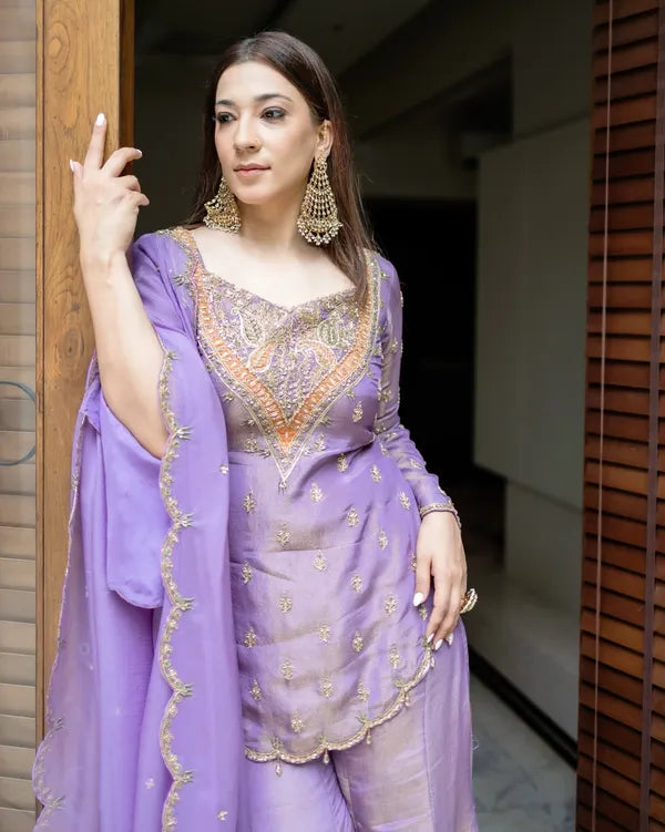 Festive Wear Simar Silk  Sharara Suit Set with Dupatta For Women