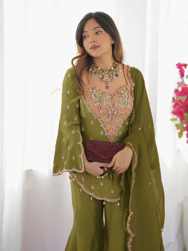 Festive Wear Simar Silk  Sharara Suit Set with Dupatta For Women