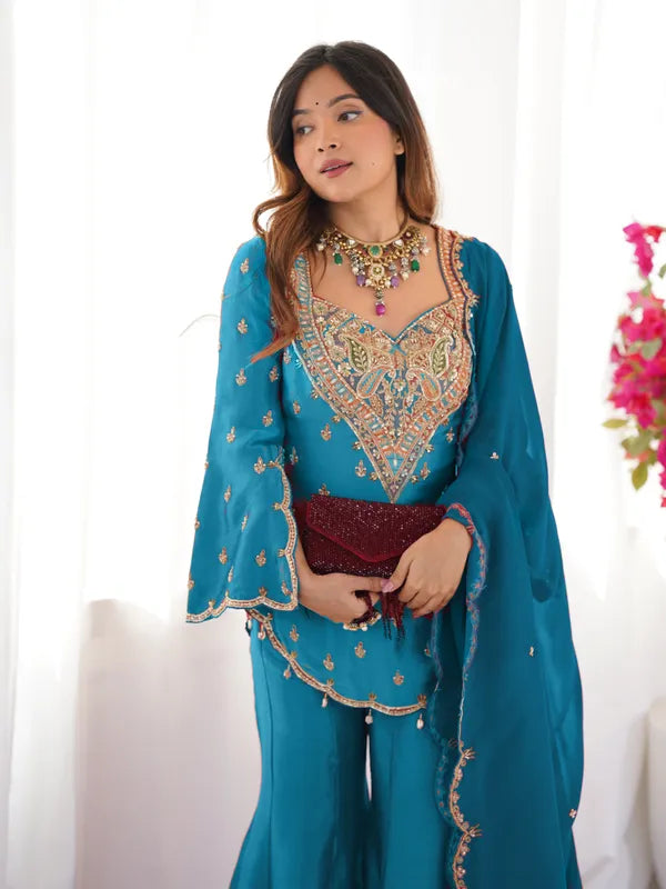 Festive Wear Simar Silk  Sharara Suit Set with Dupatta For Women