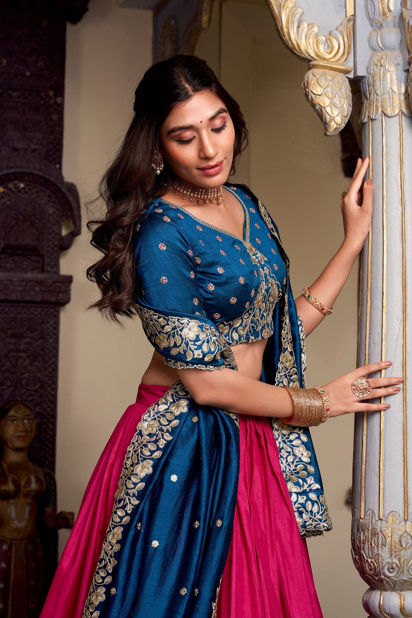 Exquisite Tussar Silk Printed Foil Worked Lehenga Choli Set