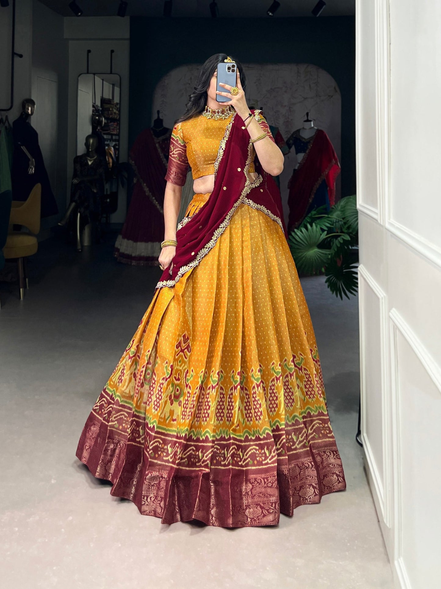 Ravishing Kanchipuram Silk Printed Weaving Worked Lehenga Choli