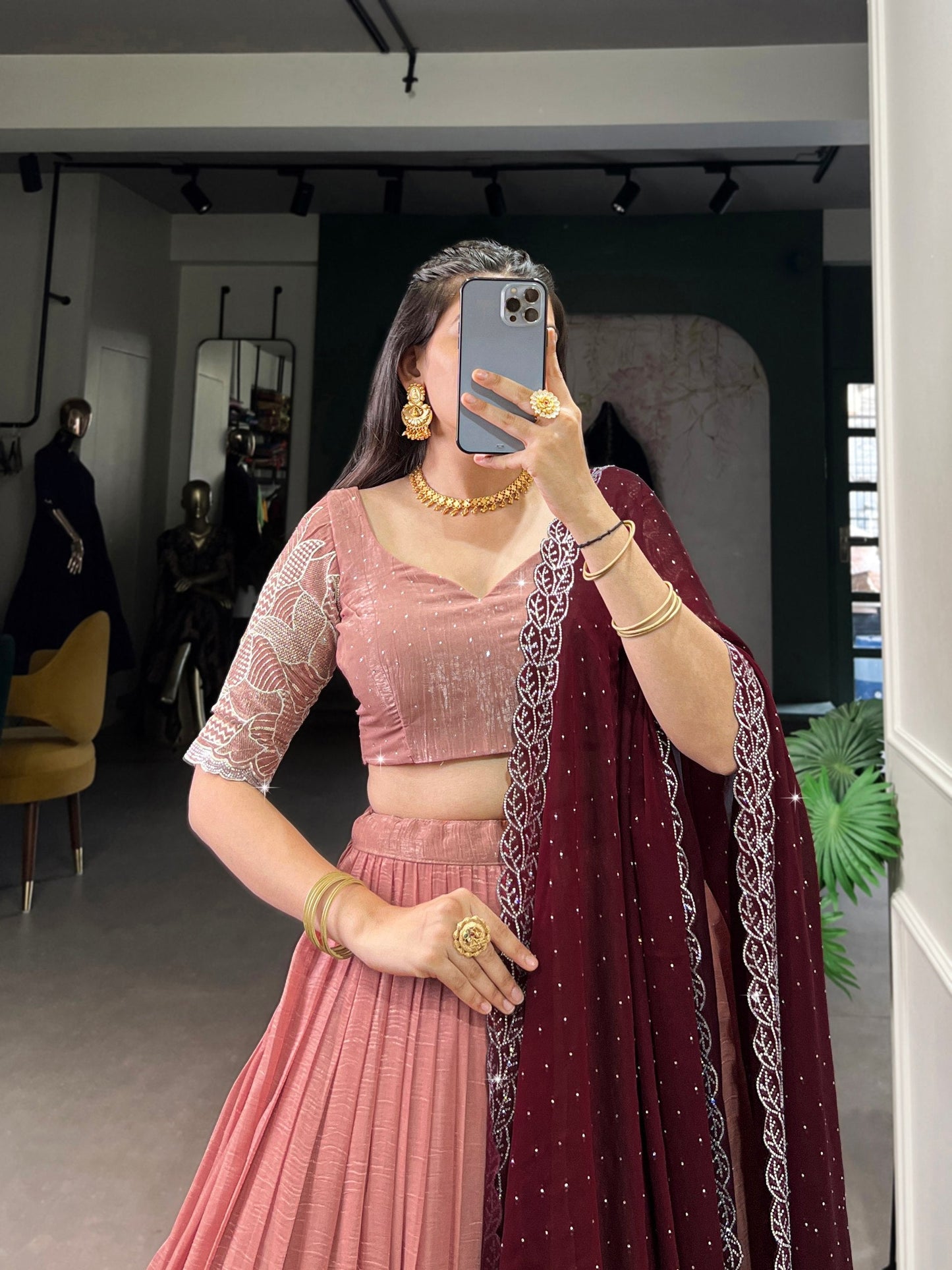 Attractive Silver Glosy Thread Sequins Worked Lehenga Choli
