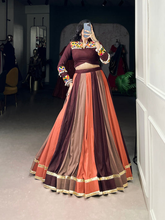 Pure Rayon Embossed Lehenga Set with Mirror Gamthi Work Blouse – Fully Stitched & Ready to Wear