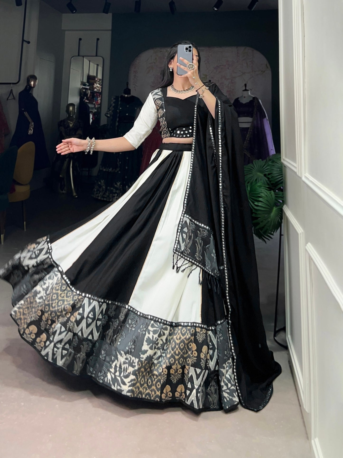 Spellbinding Pure Rayon Printed Foil Mirror Gota Patti Worked Lehenga Choli