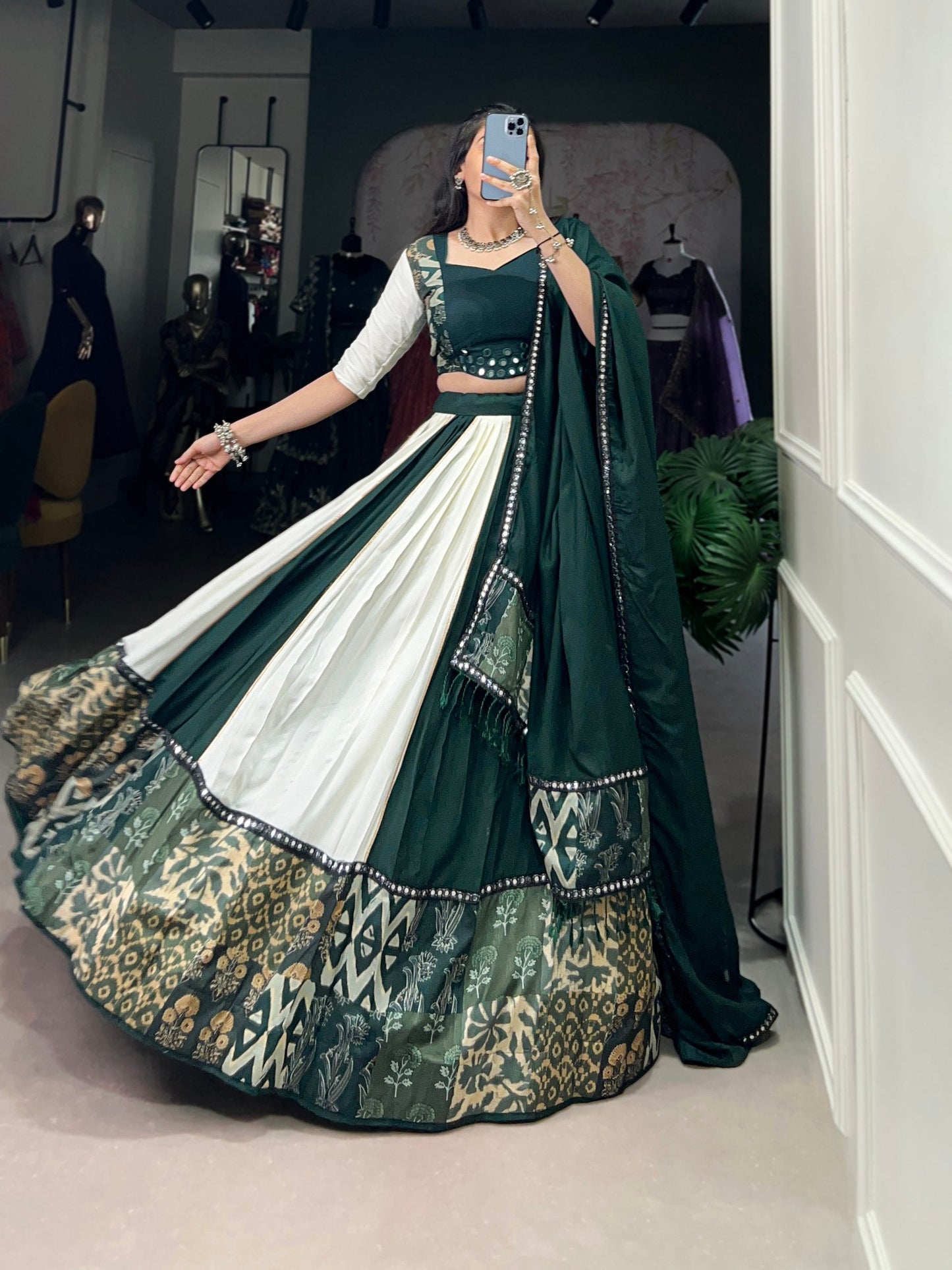 Spellbinding Pure Rayon Printed Foil Mirror Gota Patti Worked Lehenga Choli