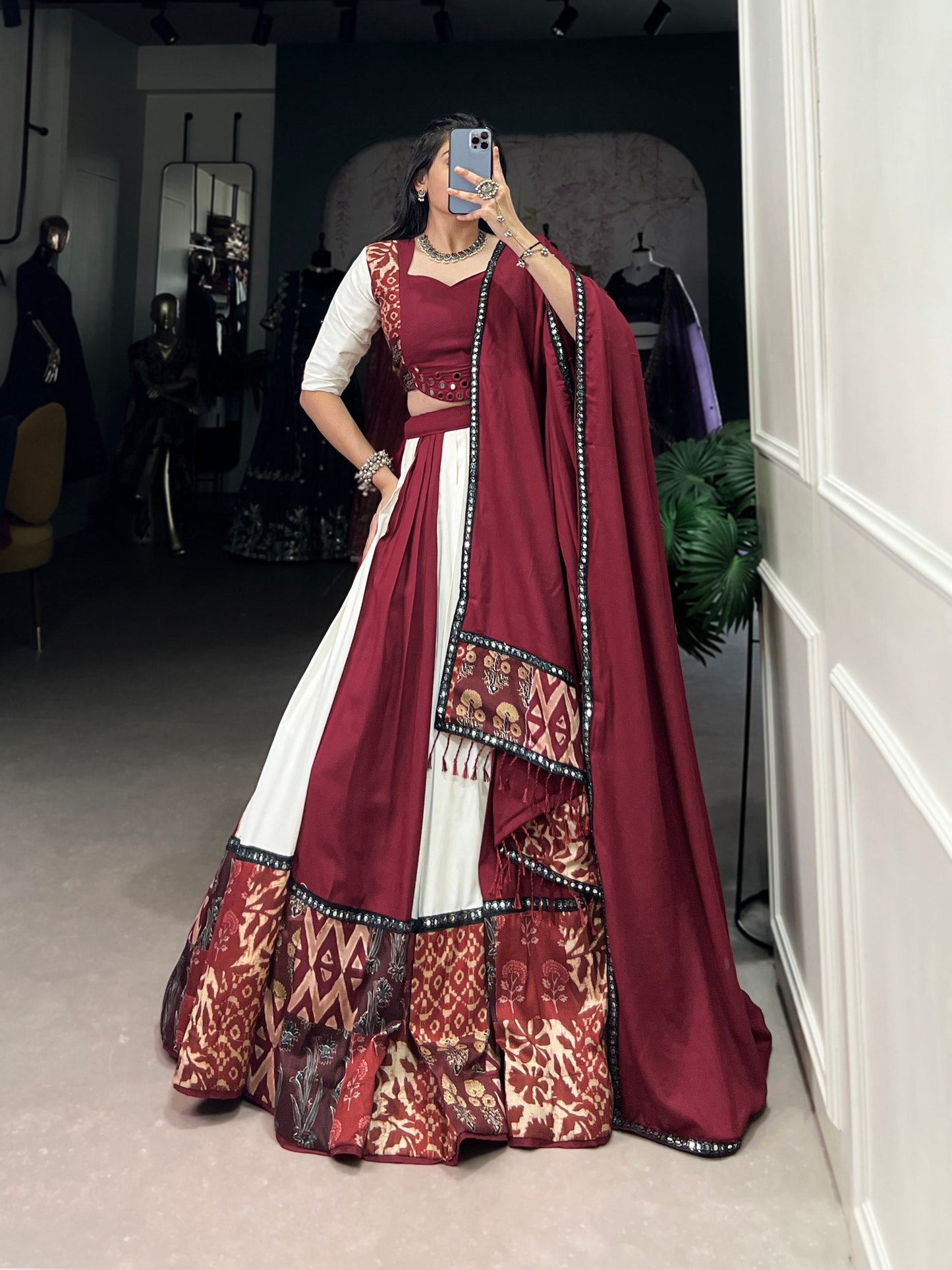 Spellbinding Pure Rayon Printed Foil Mirror Gota Patti Worked Lehenga Choli