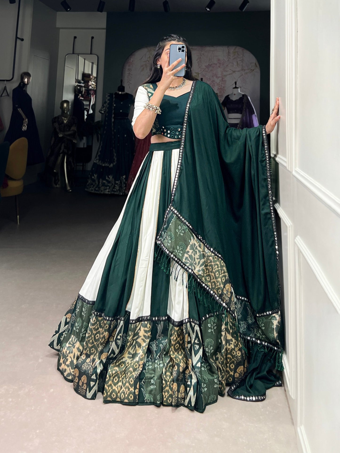Spellbinding Pure Rayon Printed Foil Mirror Gota Patti Worked Lehenga Choli