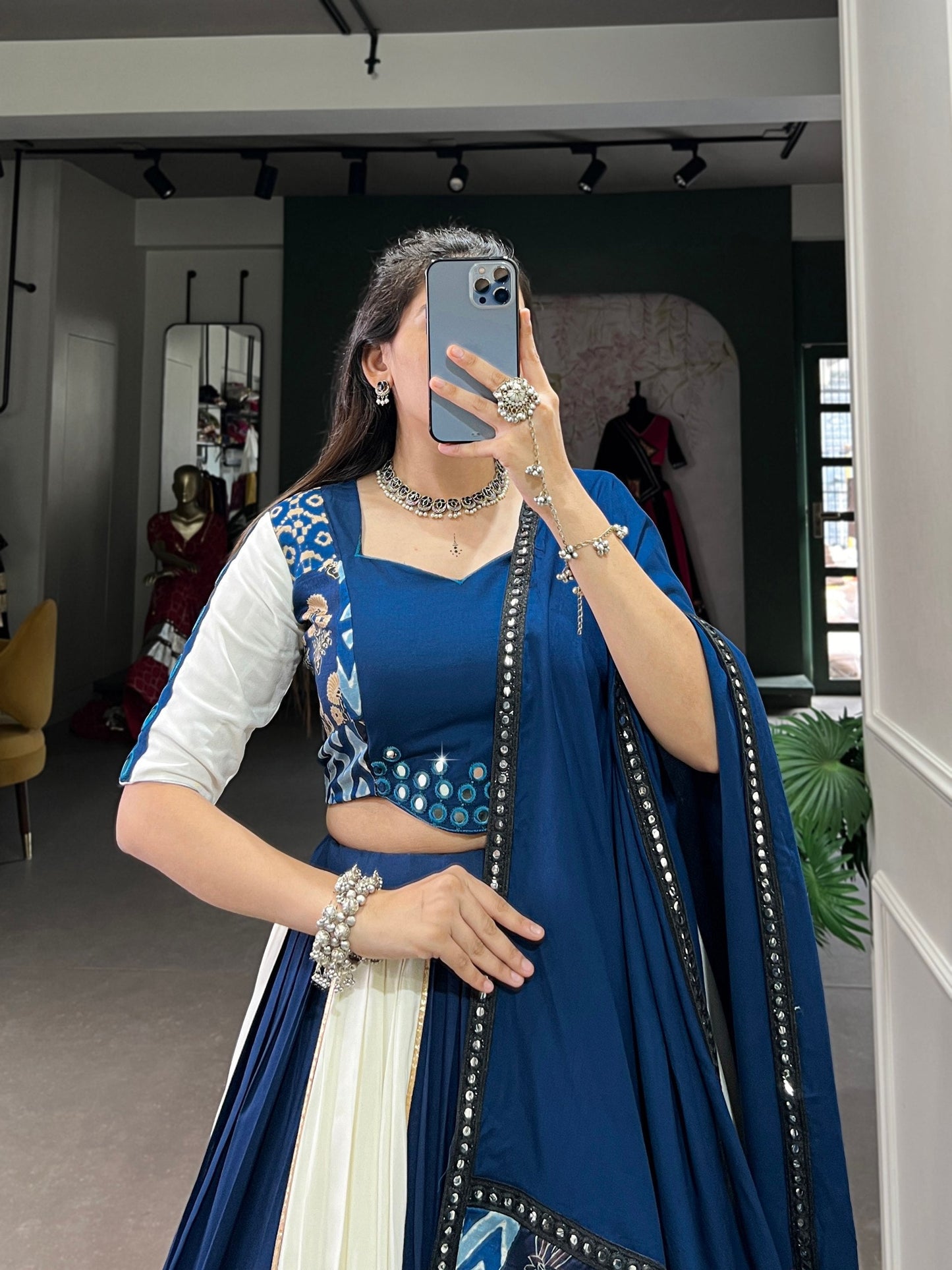 Spellbinding Pure Rayon Printed Foil Mirror Gota Patti Worked Lehenga Choli