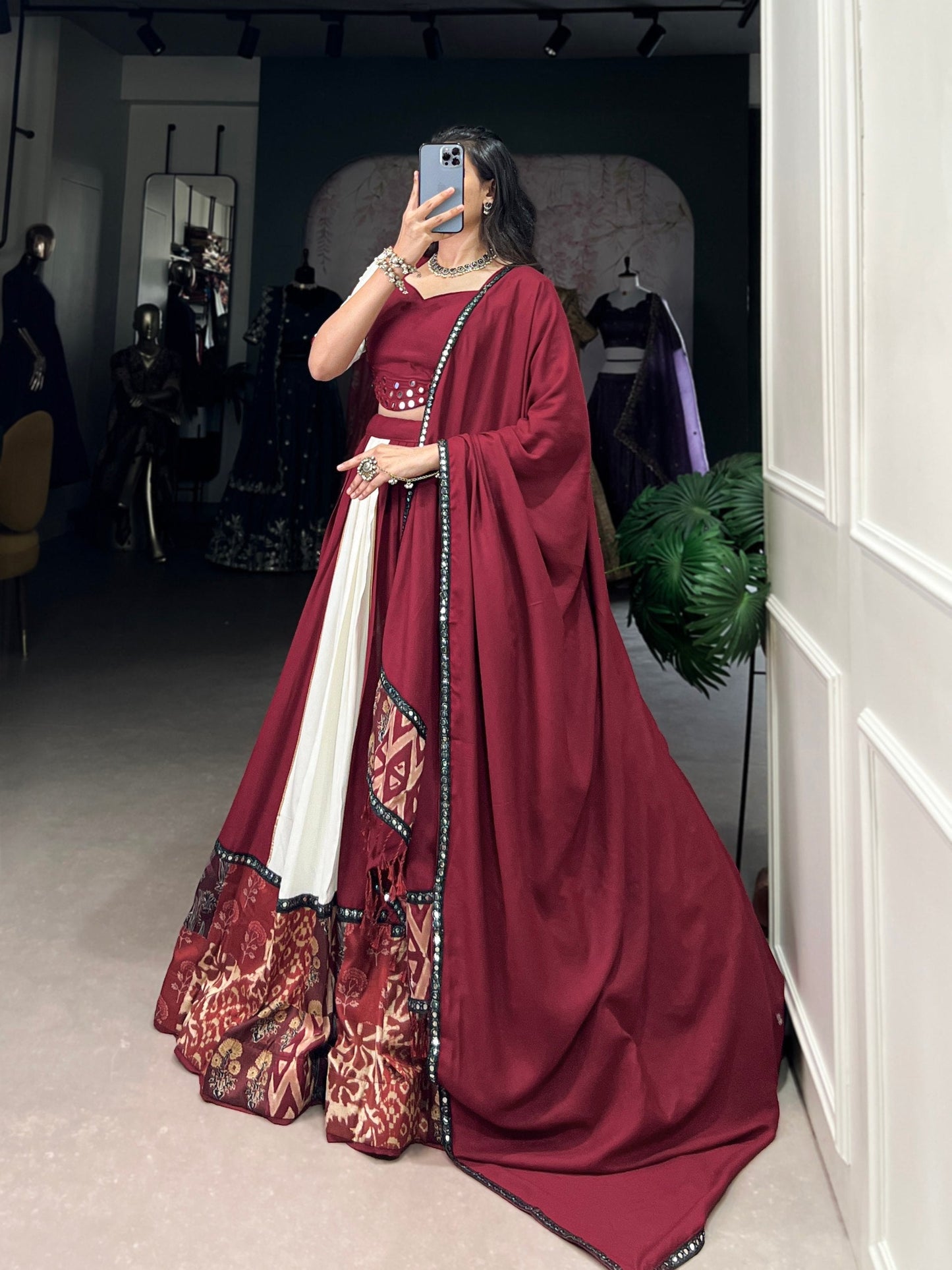 Spellbinding Pure Rayon Printed Foil Mirror Gota Patti Worked Lehenga Choli