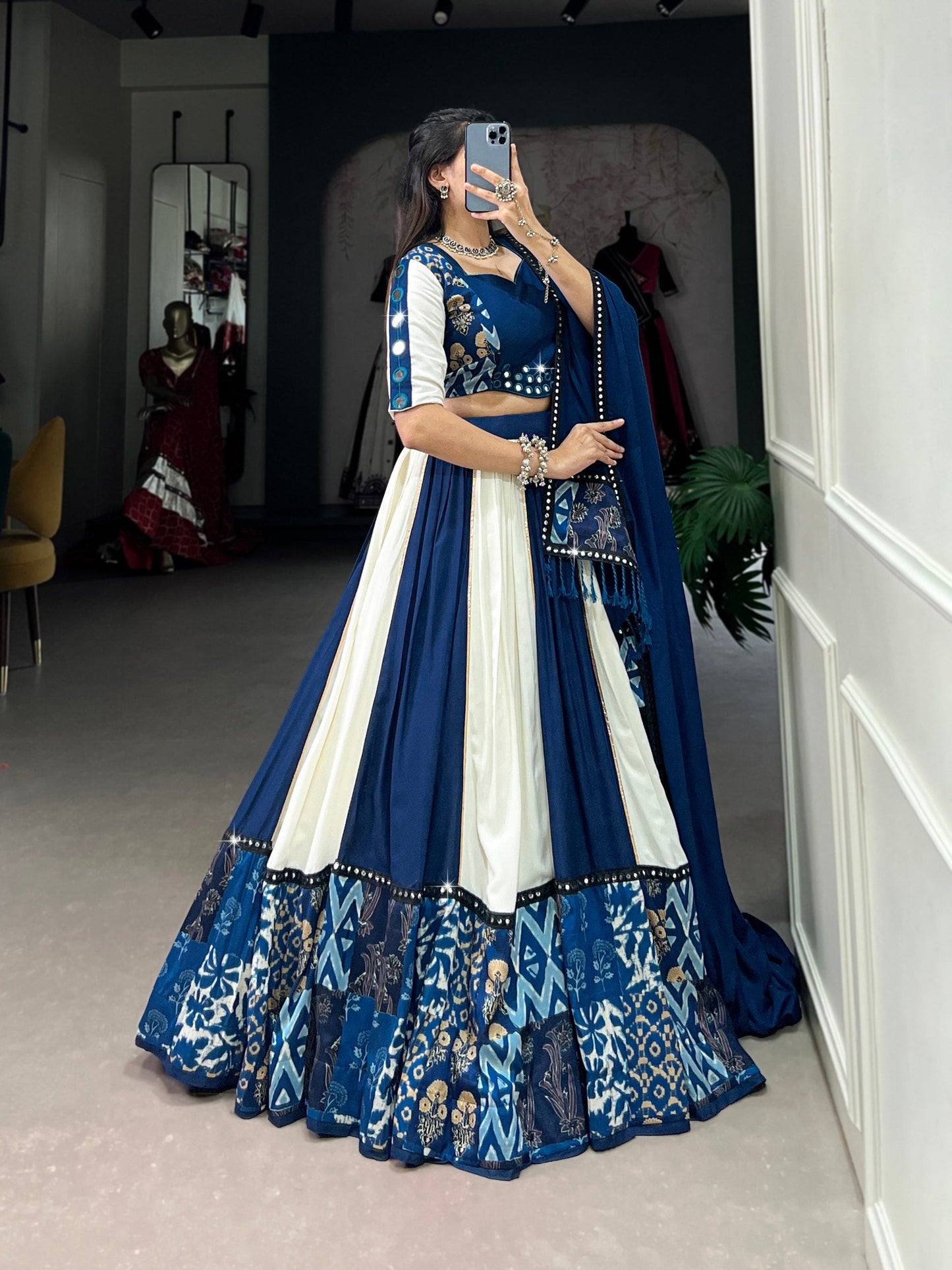 Spellbinding Pure Rayon Printed Foil Mirror Gota Patti Worked Lehenga Choli