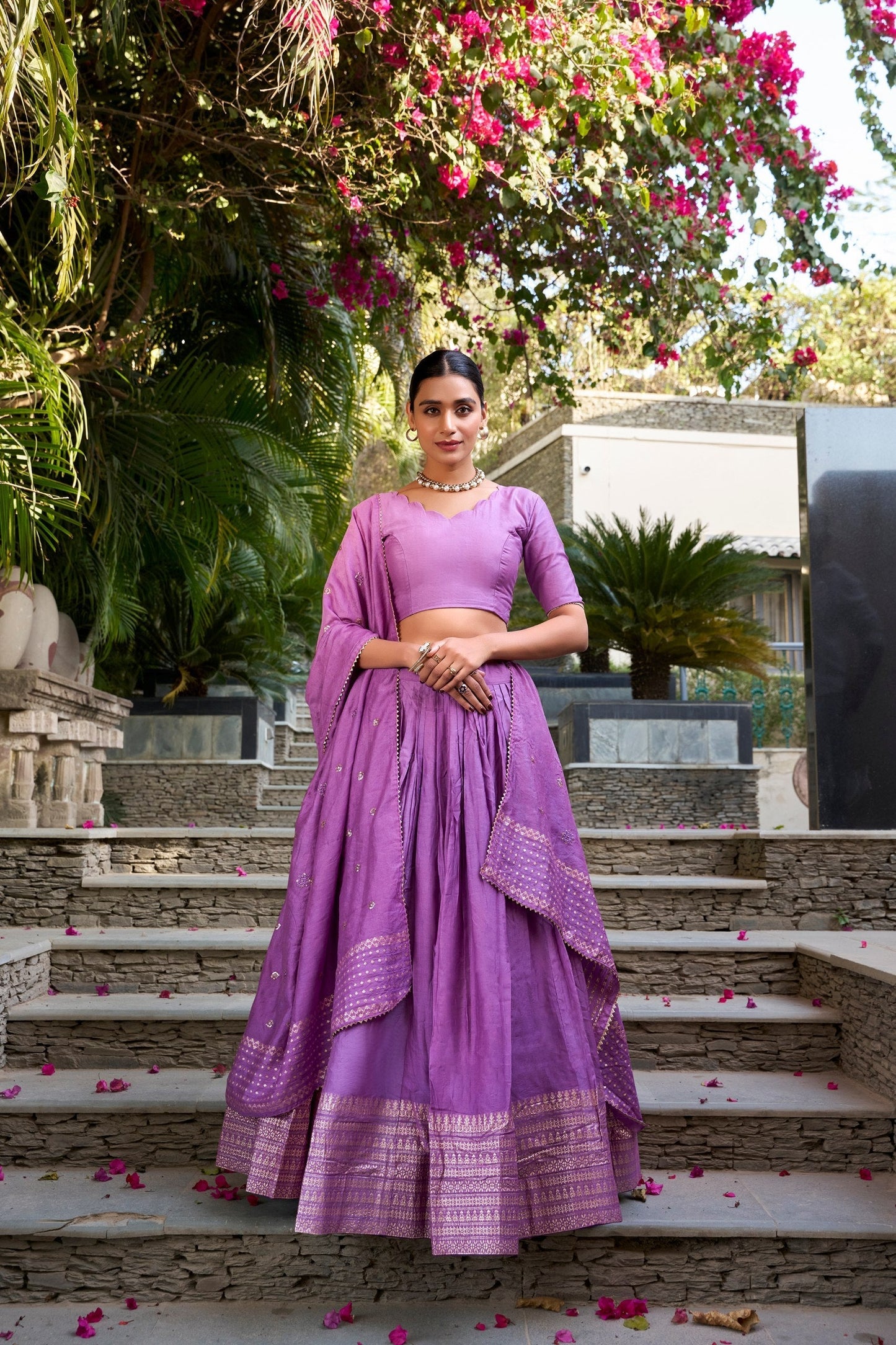 Resplendent Pure Chanderi Silk Zari Weaving Worked Lehenga Choli