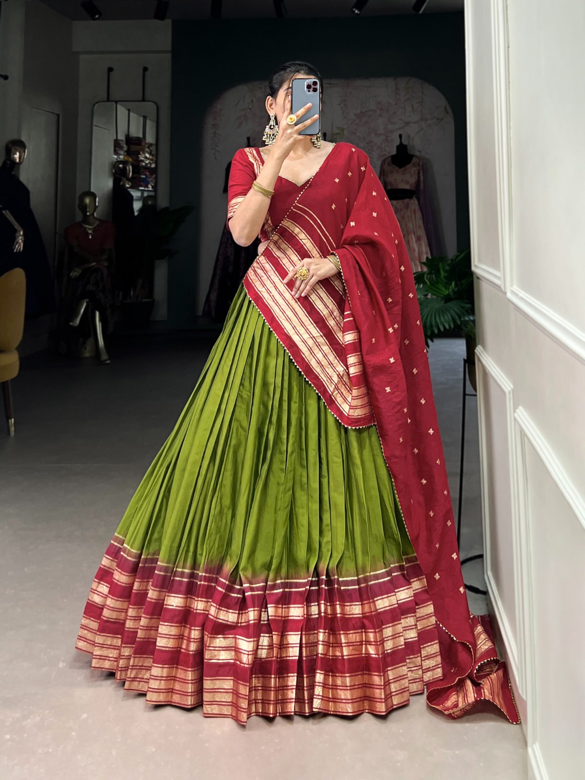 Amazing Pure Chanderi Zari Weaving Border Worked Lehenga Choli