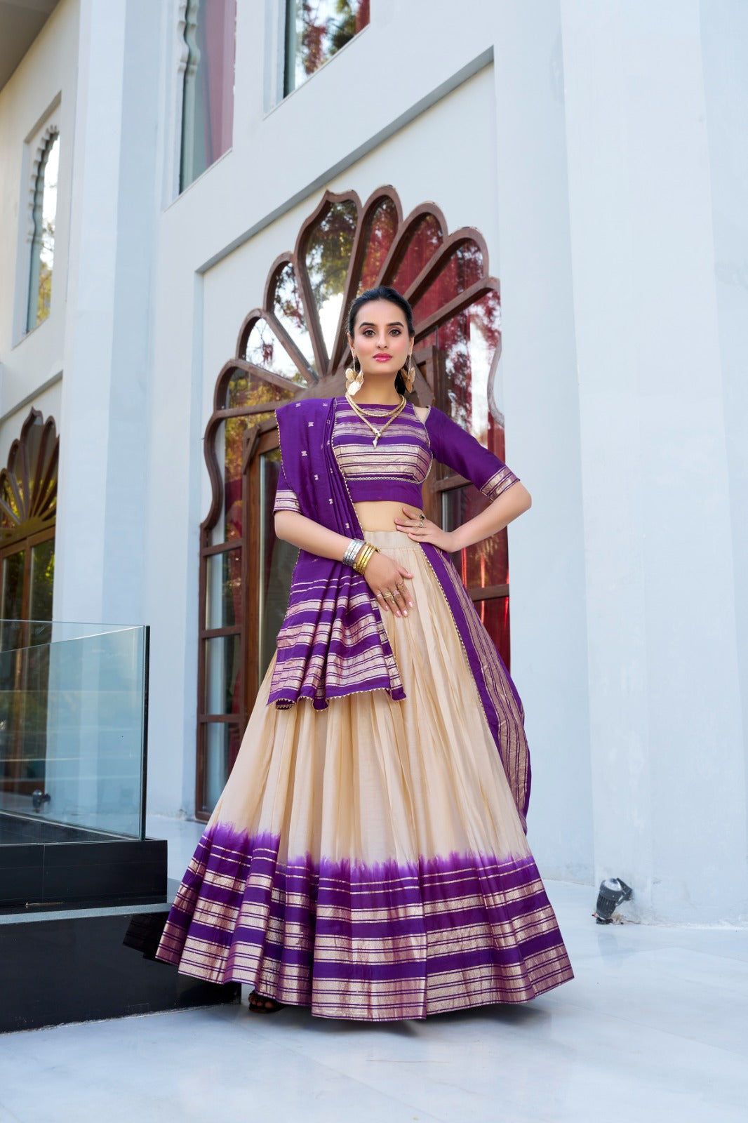 Amazing Pure Chanderi Zari Weaving Border Worked Lehenga Choli