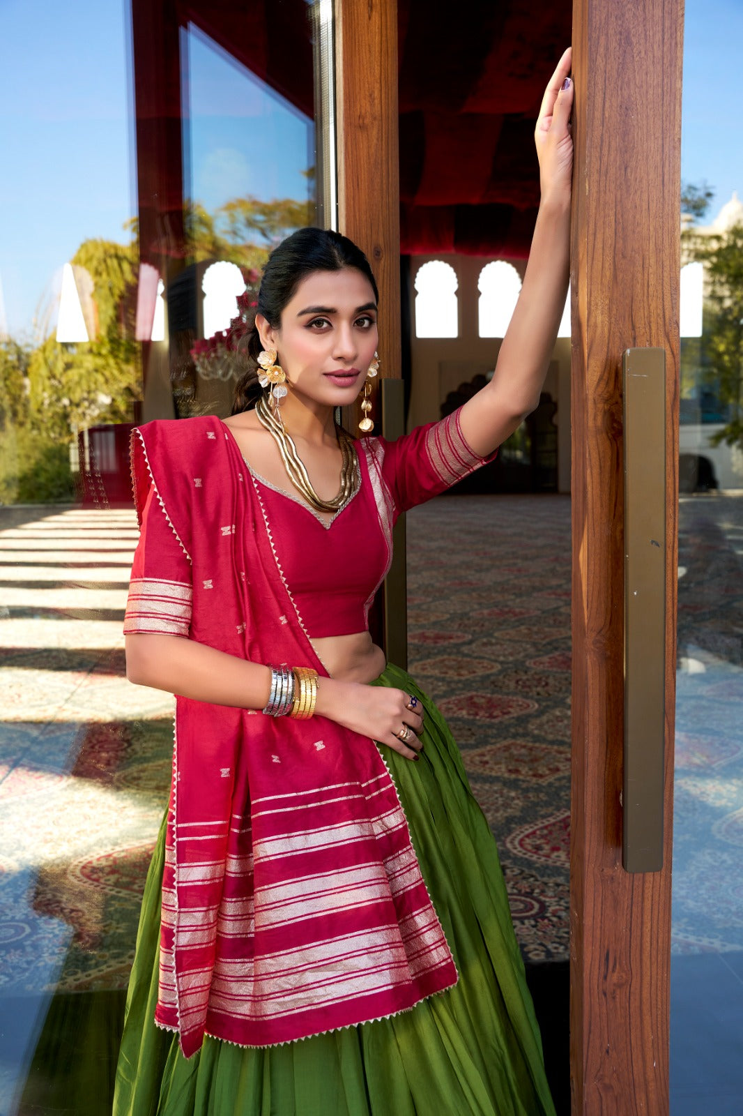 Amazing Pure Chanderi Zari Weaving Border Worked Lehenga Choli