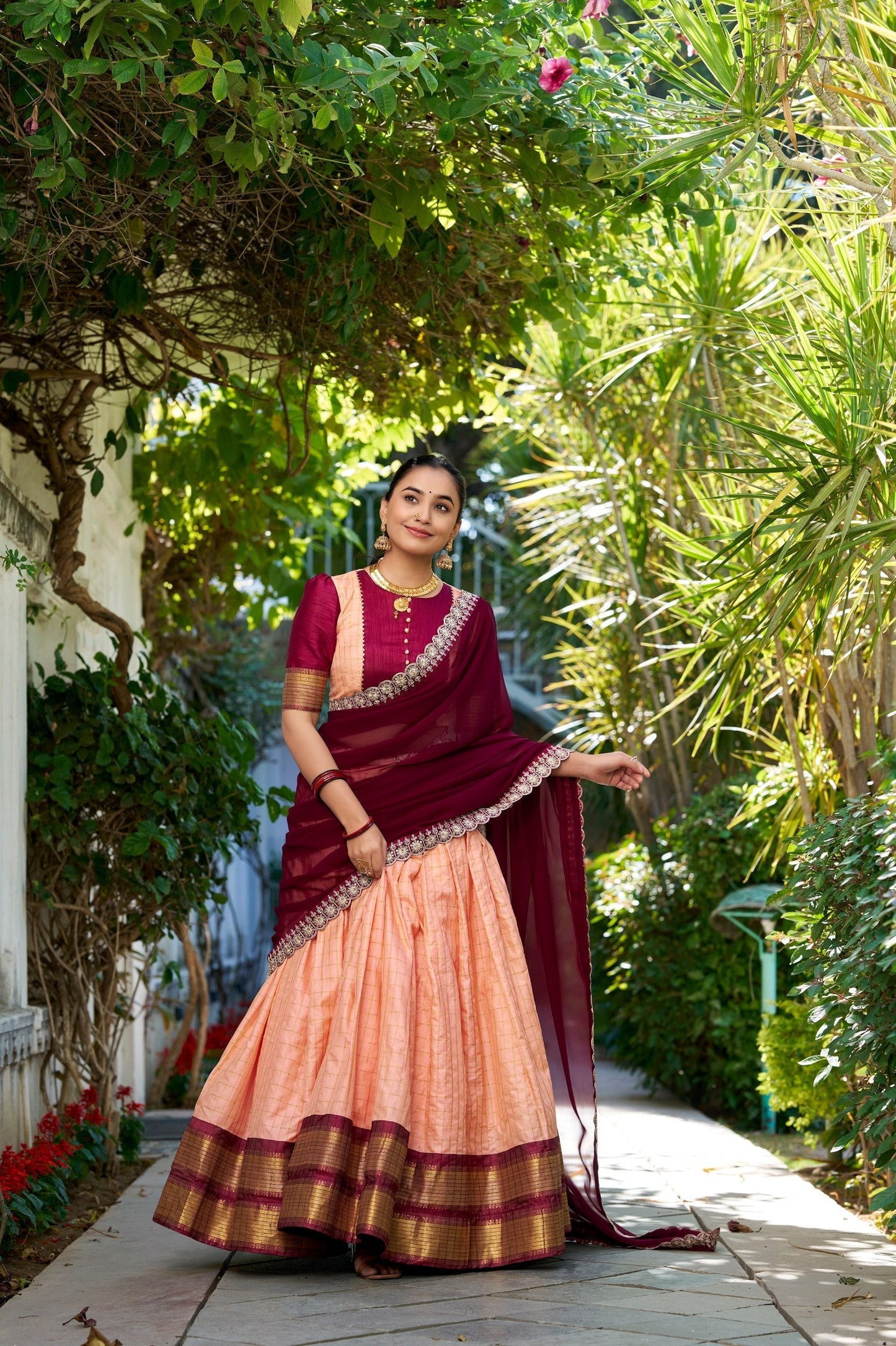 Stylish Zari Chex Weaving Worked Lehenga Choli Set
