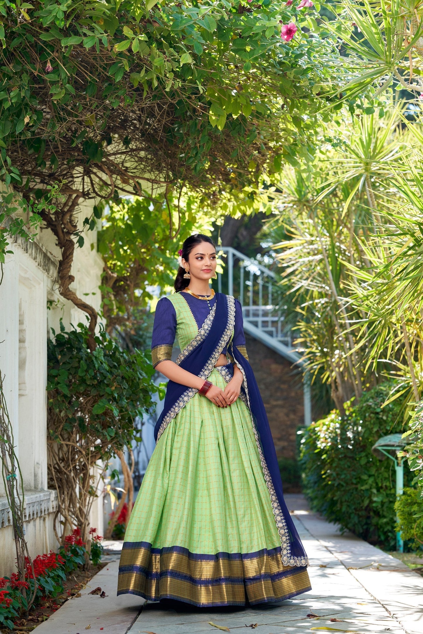 Stylish Zari Chex Weaving Worked Lehenga Choli Set