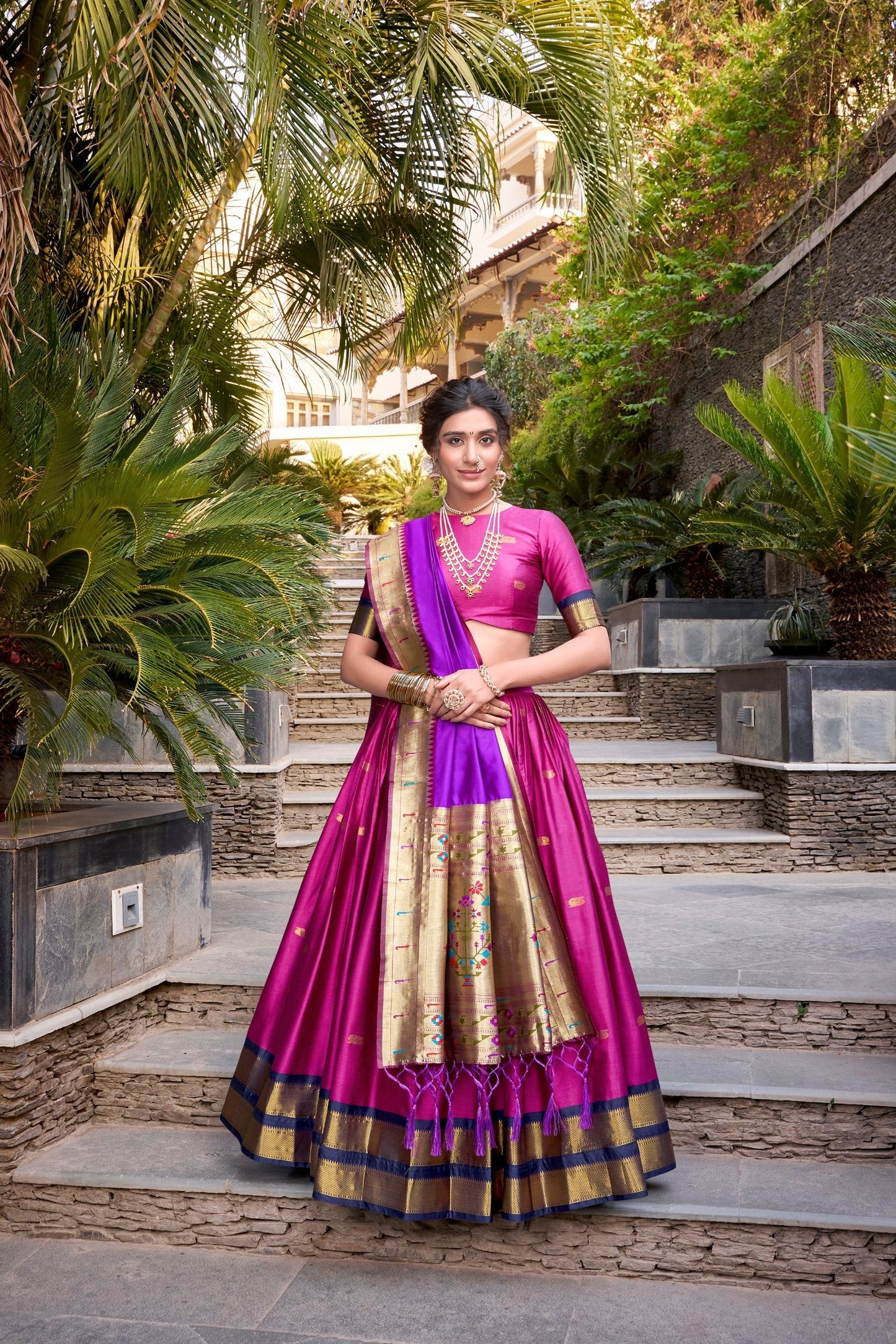 Beautiful Jacquard Silk Paithani Zari Weaving Worked Lehenga Choli