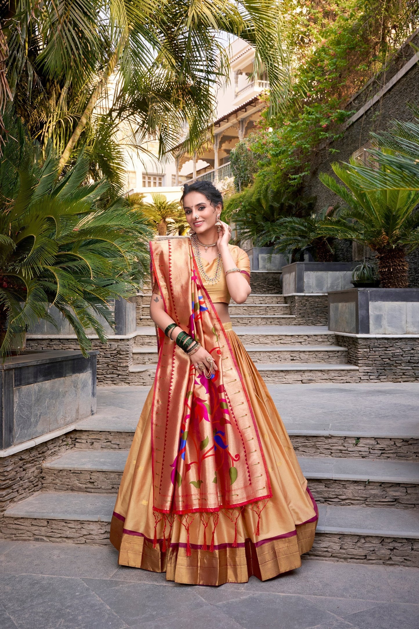 Beautiful Jacquard Silk Paithani Zari Weaving Worked Lehenga Choli