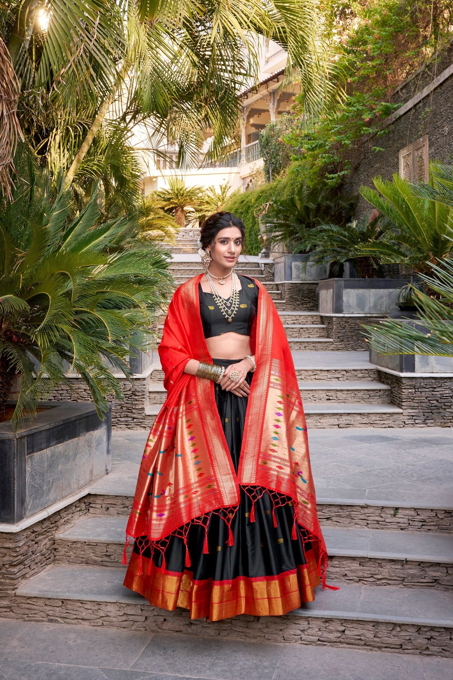 Beautiful Jacquard Silk Paithani Zari Weaving Worked Lehenga Choli