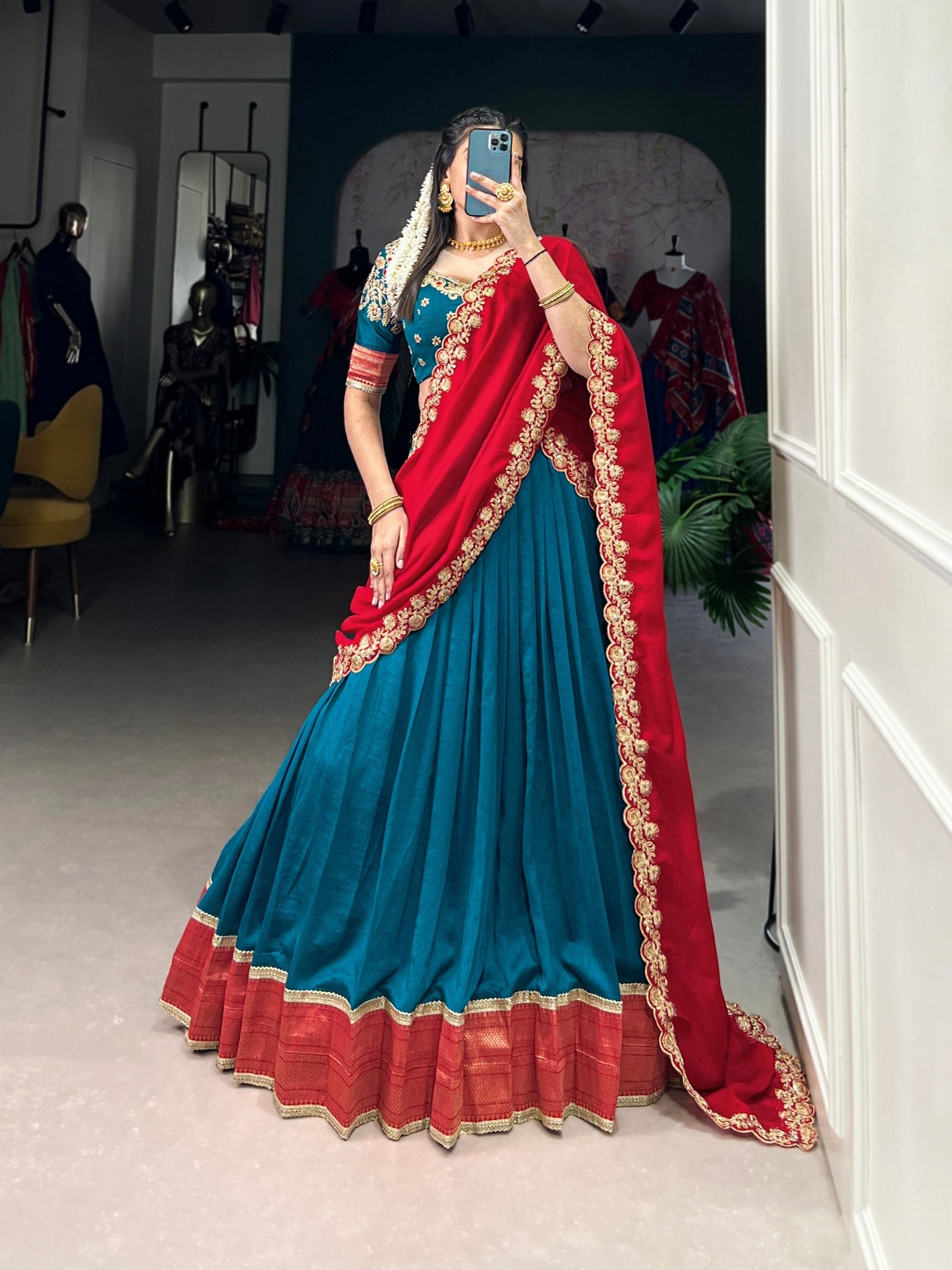 Exquisite Vichitra Silk Zari Weaving Lace Border Worked Lehenga Choli