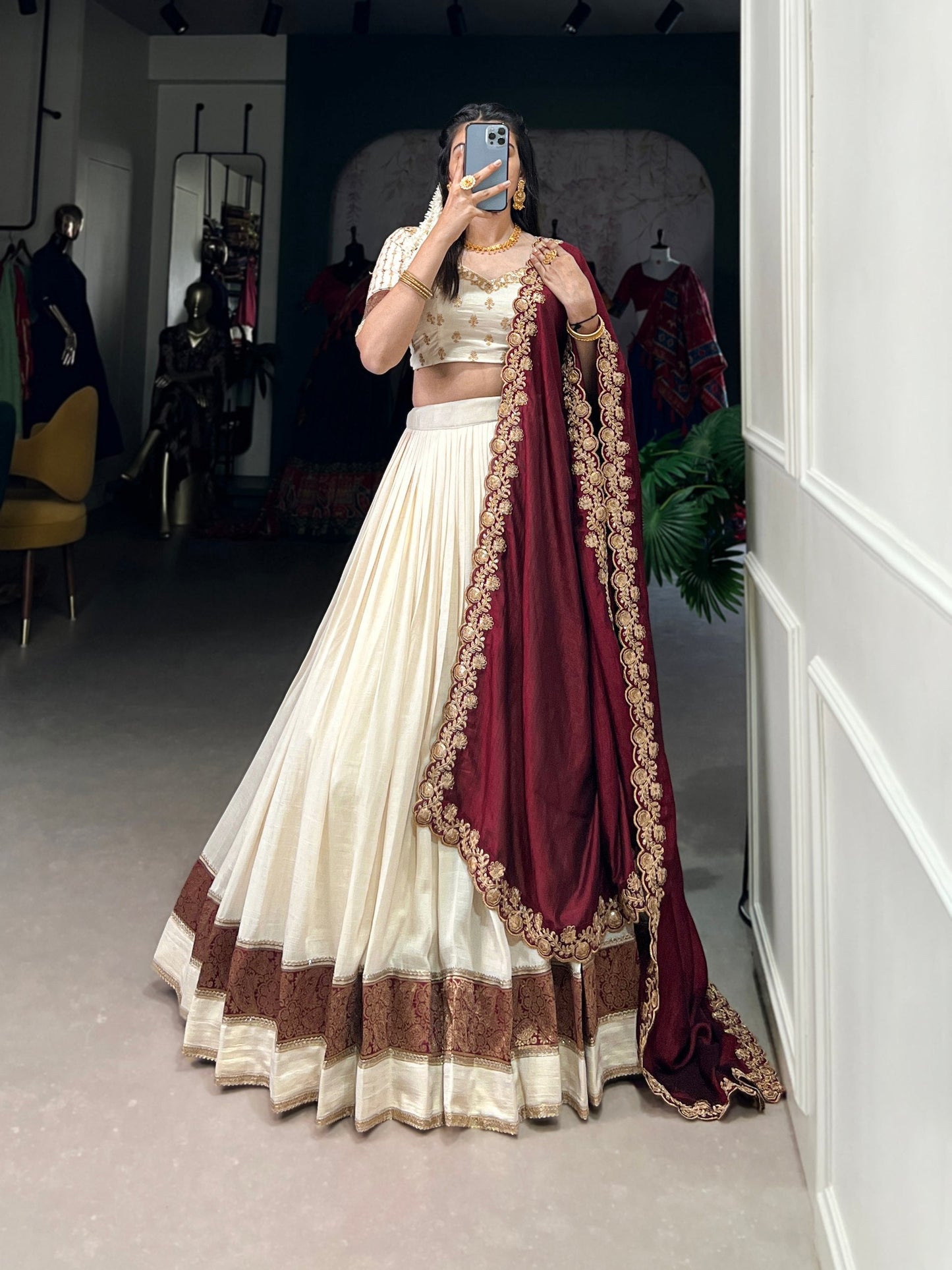 Exquisite Vichitra Silk Zari Weaving Lace Border Worked Lehenga Choli