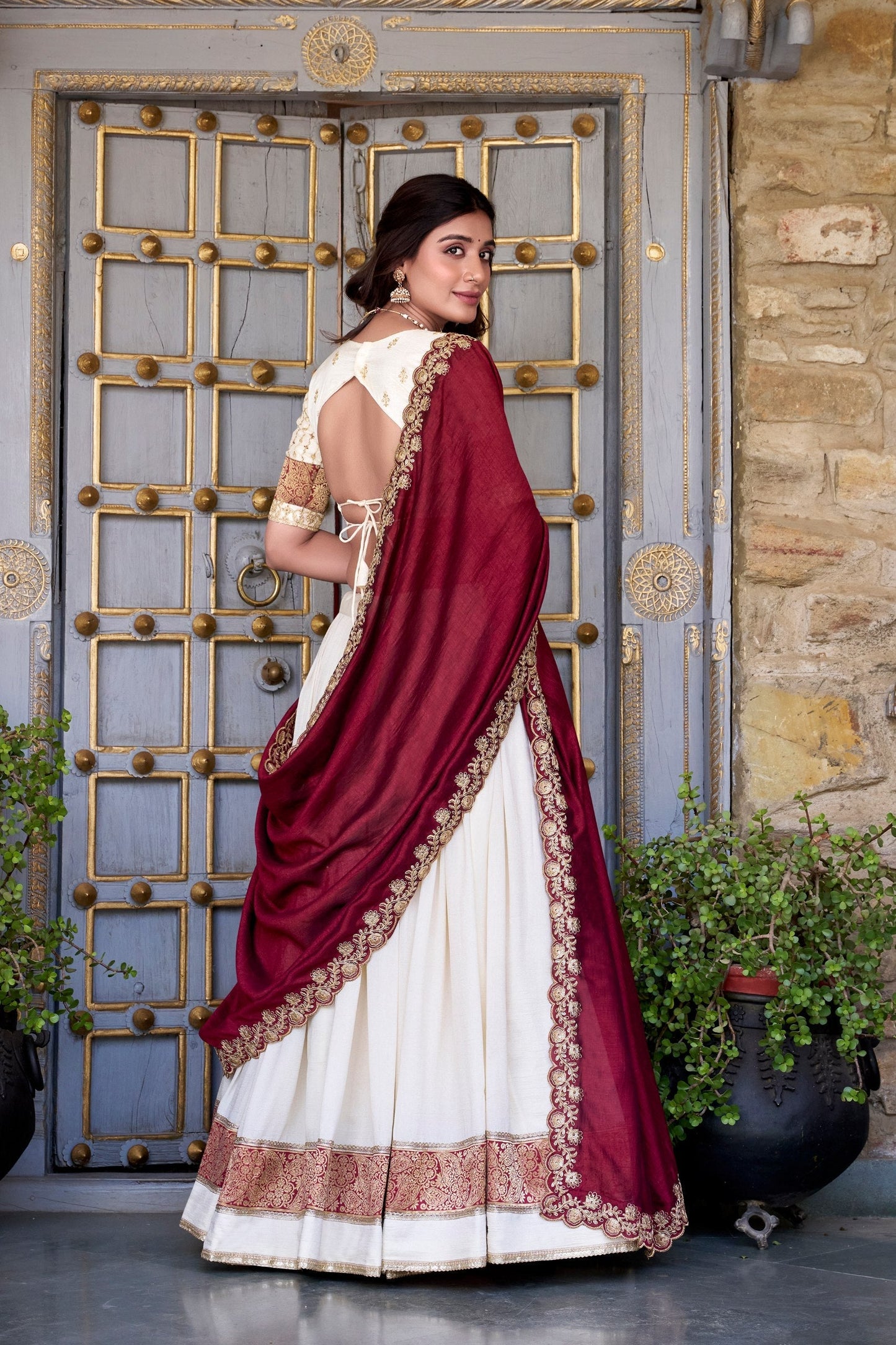 Exquisite Vichitra Silk Zari Weaving Lace Border Worked Lehenga Choli