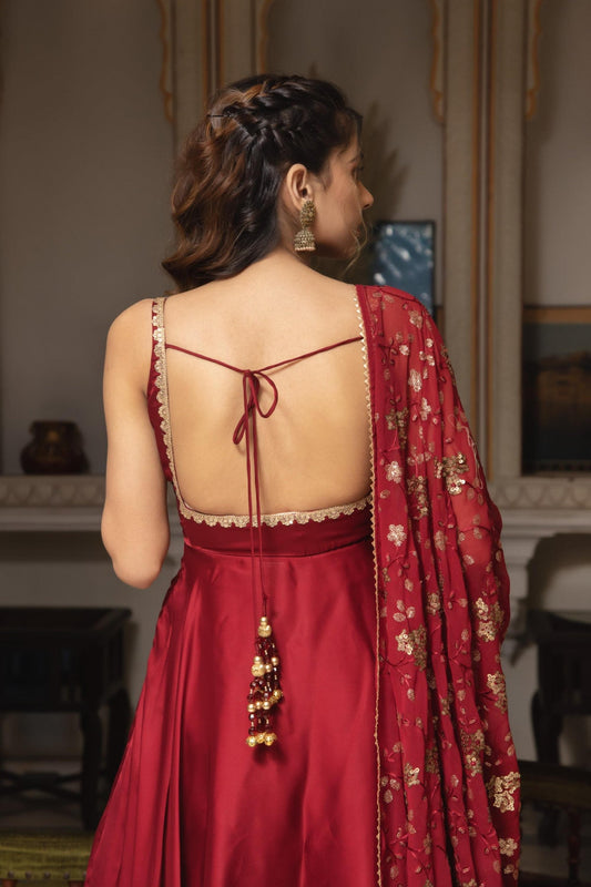 Maroon Sleeveless Anarkali Suit set