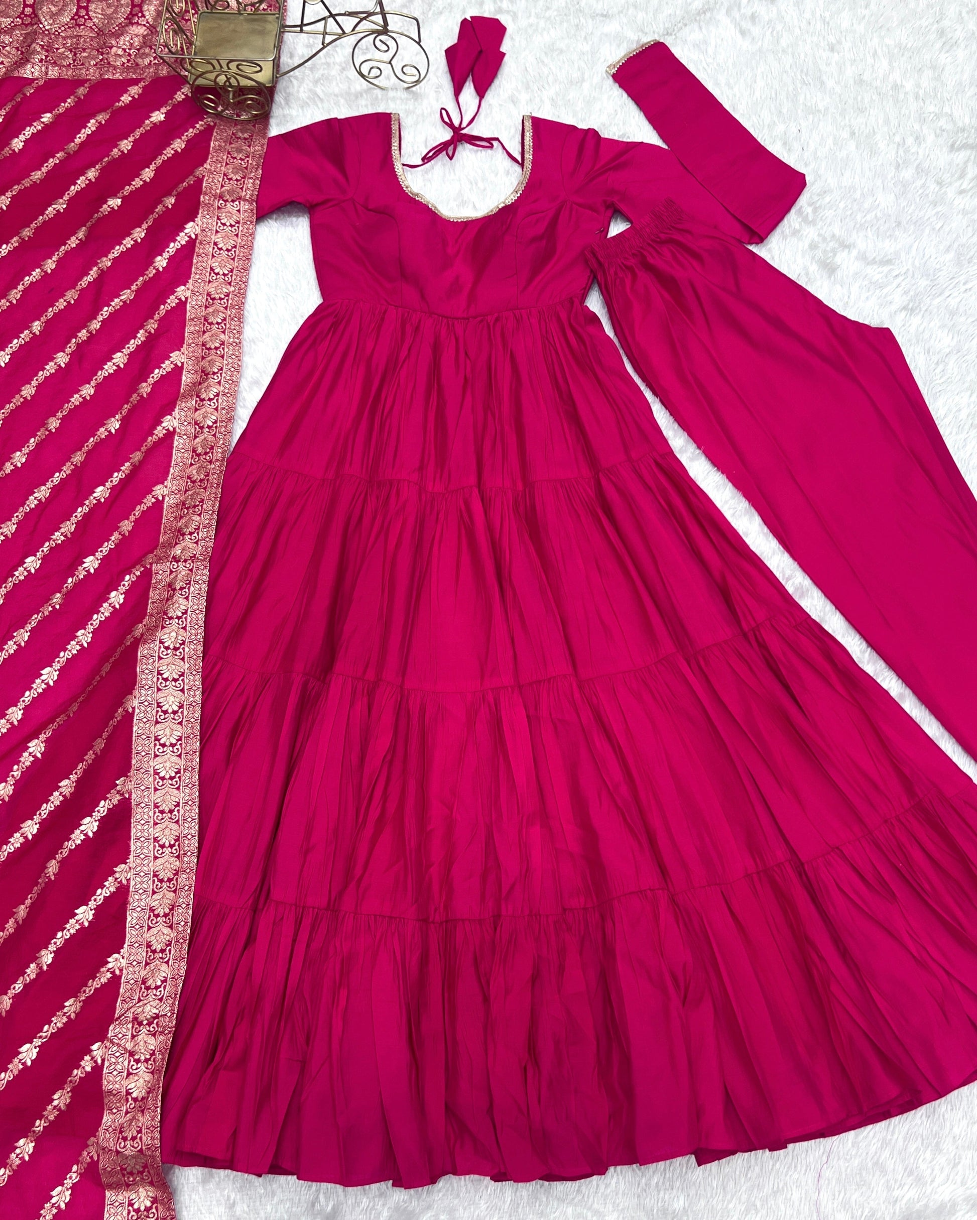 Elegant Pure Roman Silk 9 Mtr Flared Designer Anarkali Suit - Ethnicwish
