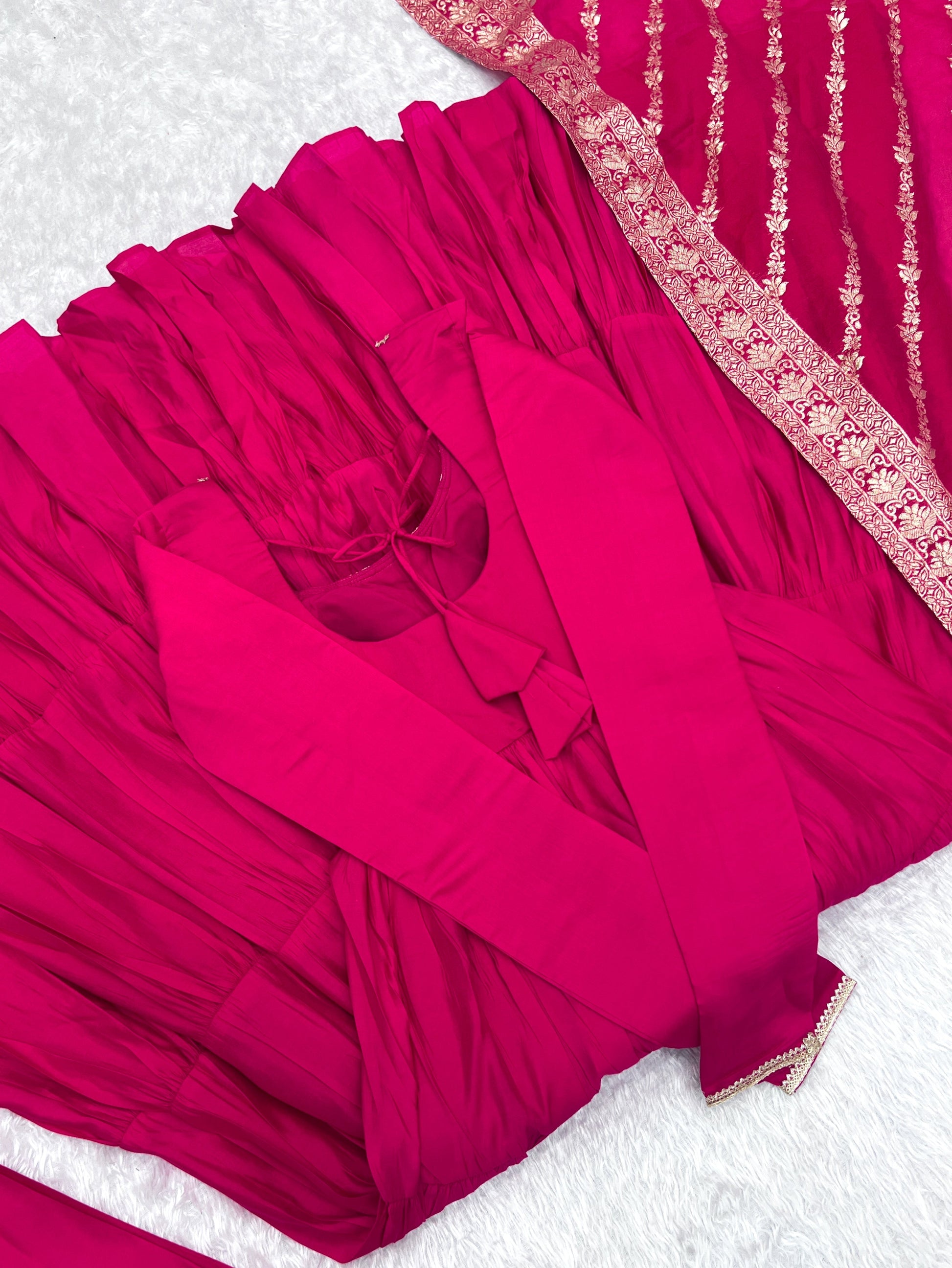Elegant Pure Roman Silk 9 Mtr Flared Designer Anarkali Suit - Ethnicwish