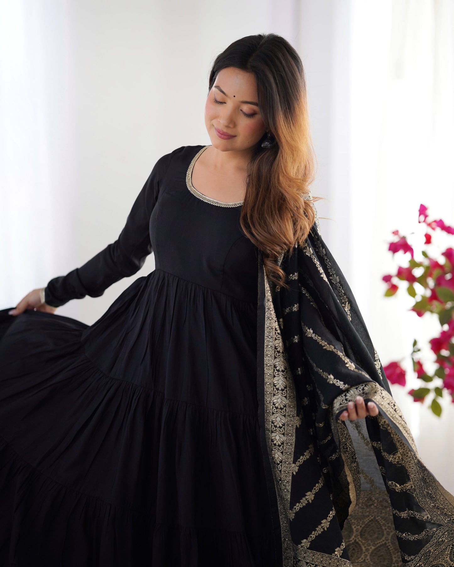 Elegant Pure Roman Silk 9 Mtr Flared Designer Anarkali Suit