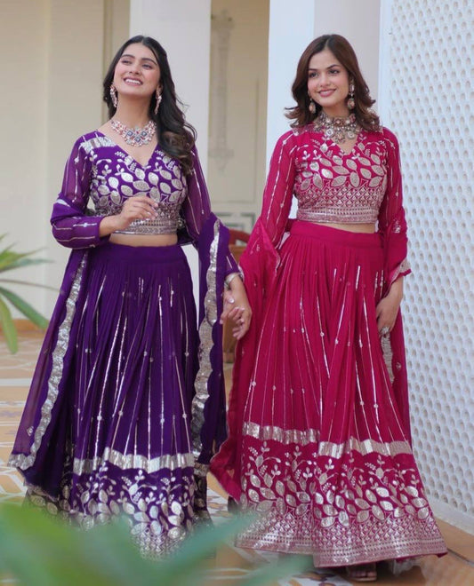 Elegant Heavy Faux Georgette Lehenga Choli Set With Embroidery Sequence Work