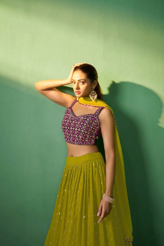 Graceful Mehendi Green Georgette Embroidered Lehenga Set