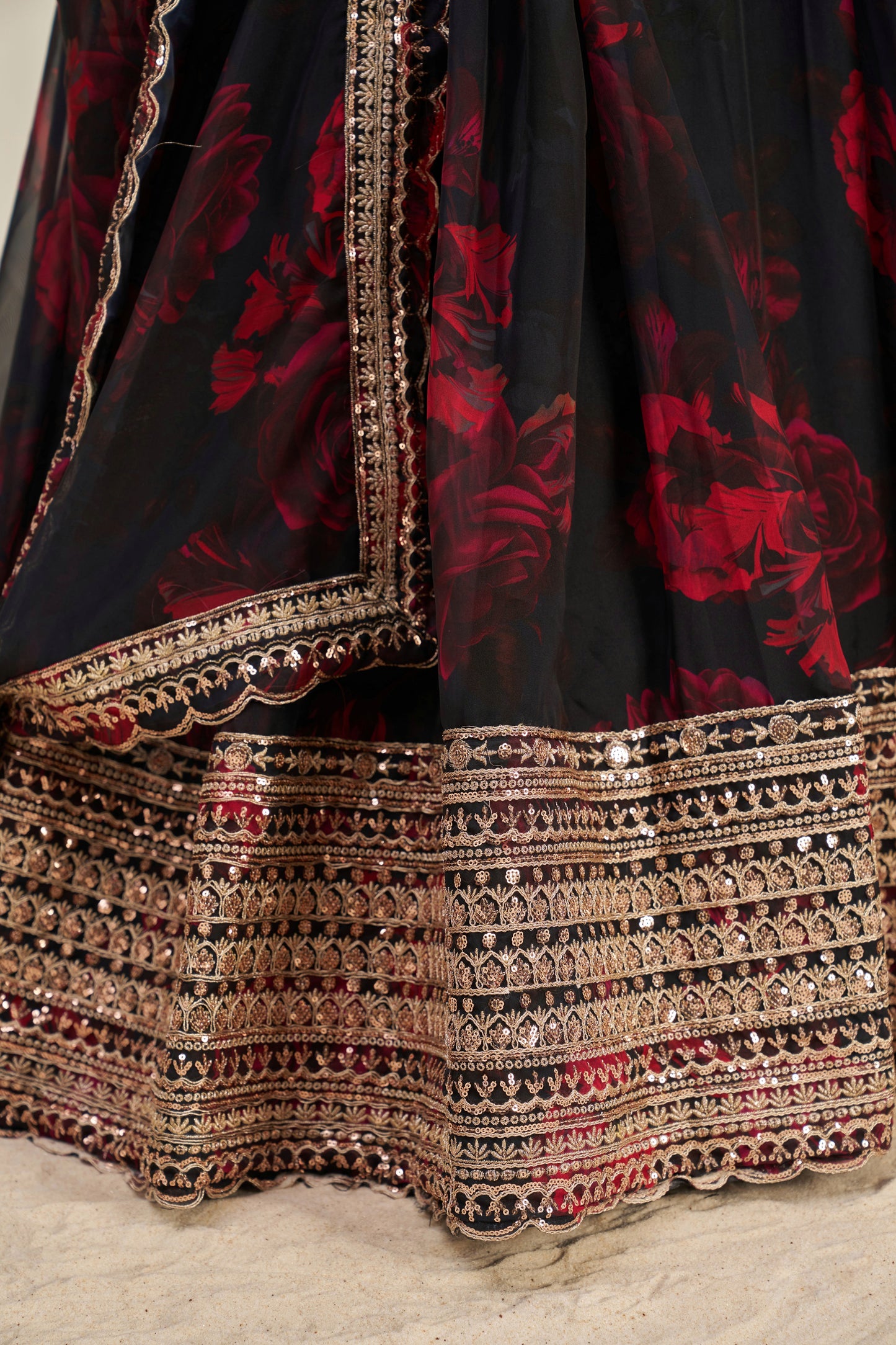 Stunning Floral Printed Sequins Embroidered Organza Lehenga Set