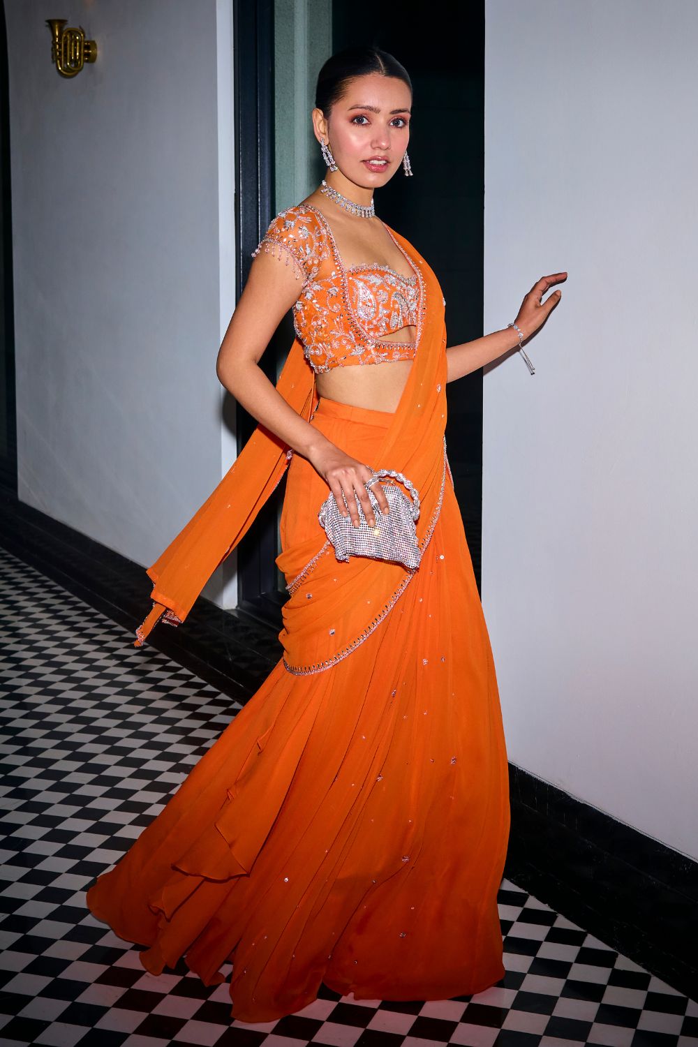 Wedding Wear Orange Ready To Wear Saree For Women | Designer Pre Draped Saree